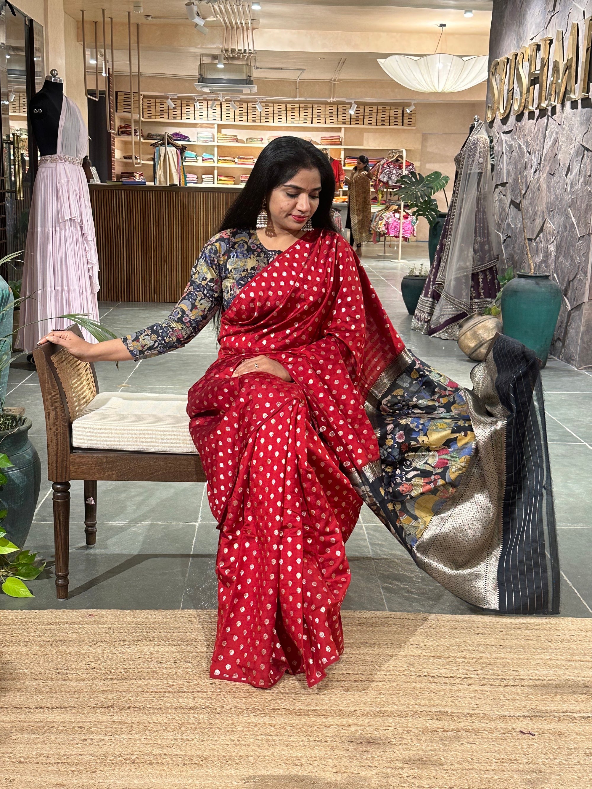 Banarasi chinia silk with krishna theme pallu-