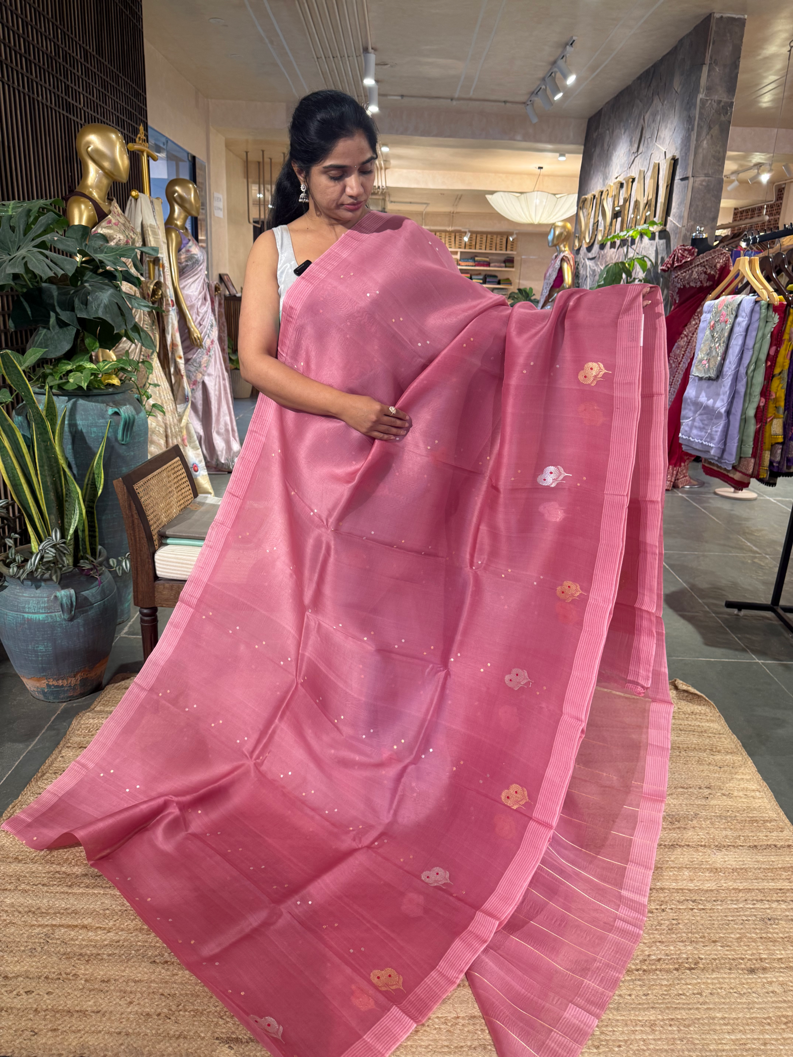 Onion Pink Kora Banarasi and Saree with kaduwa woven sona rupa motifs
