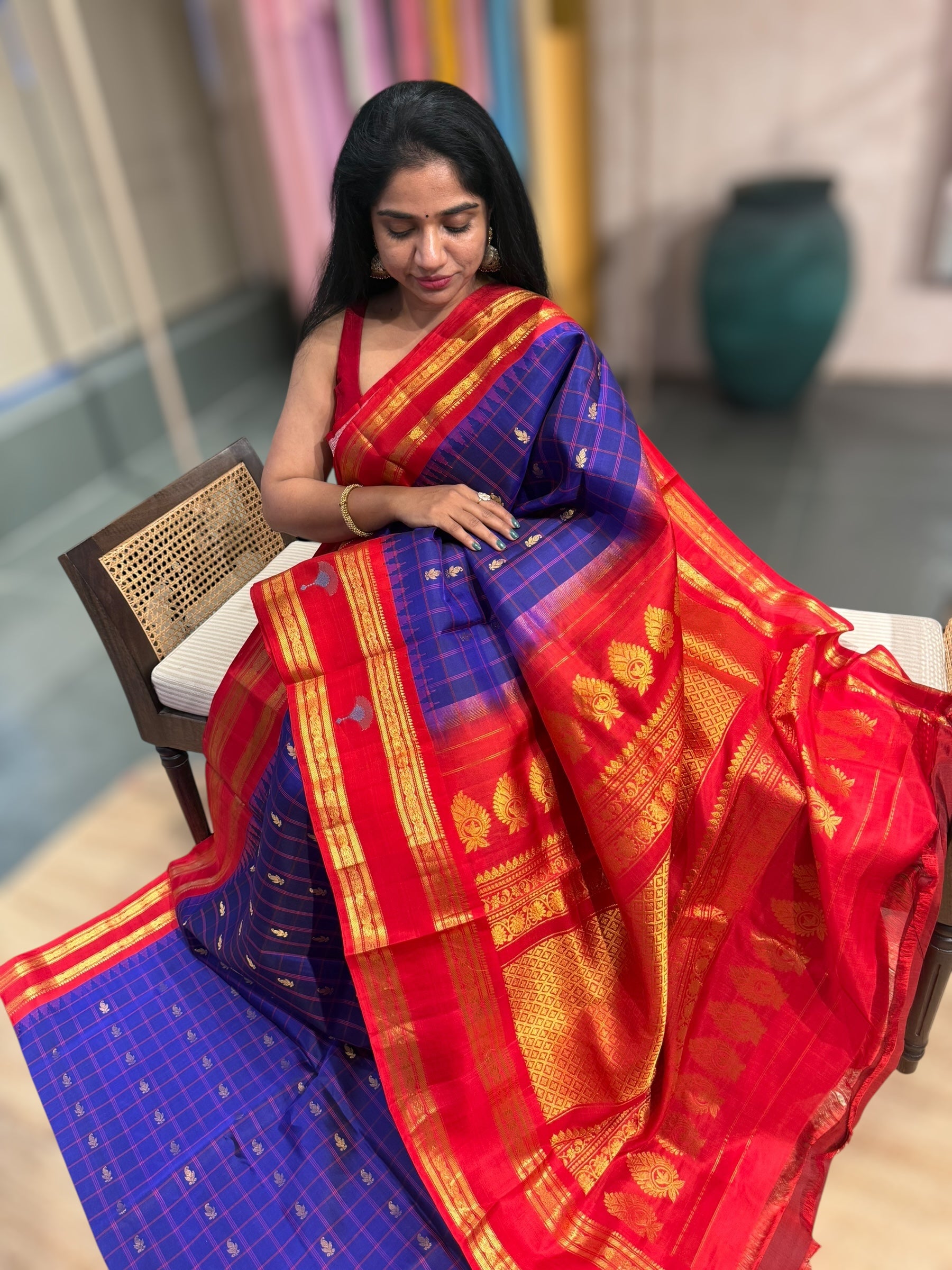 Gadwal Handloom Pure Silk Saree with Gap Borders & motifs in gap border