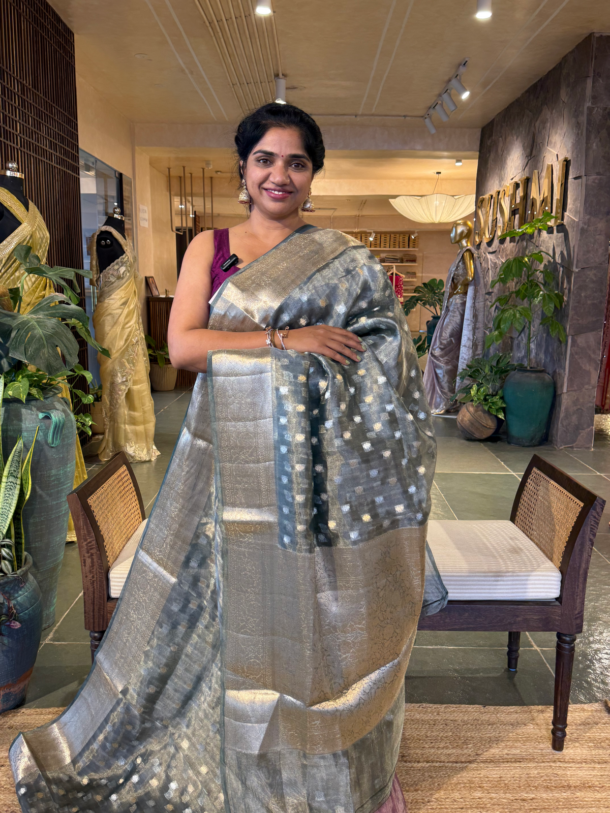 Forest Green Banarasi Tissue Saree