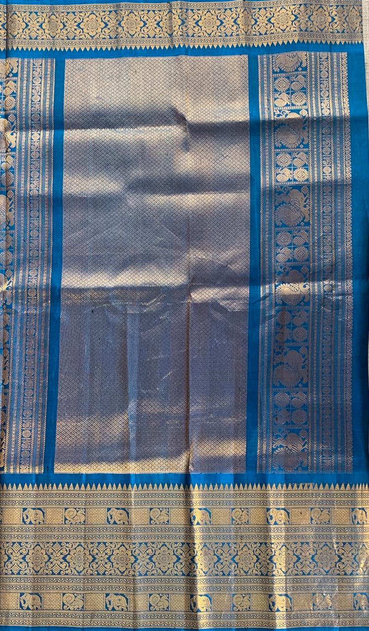 SGSA208 Wine and Peacock Blue Combo Gadwal Handloom Pure Silk Saree