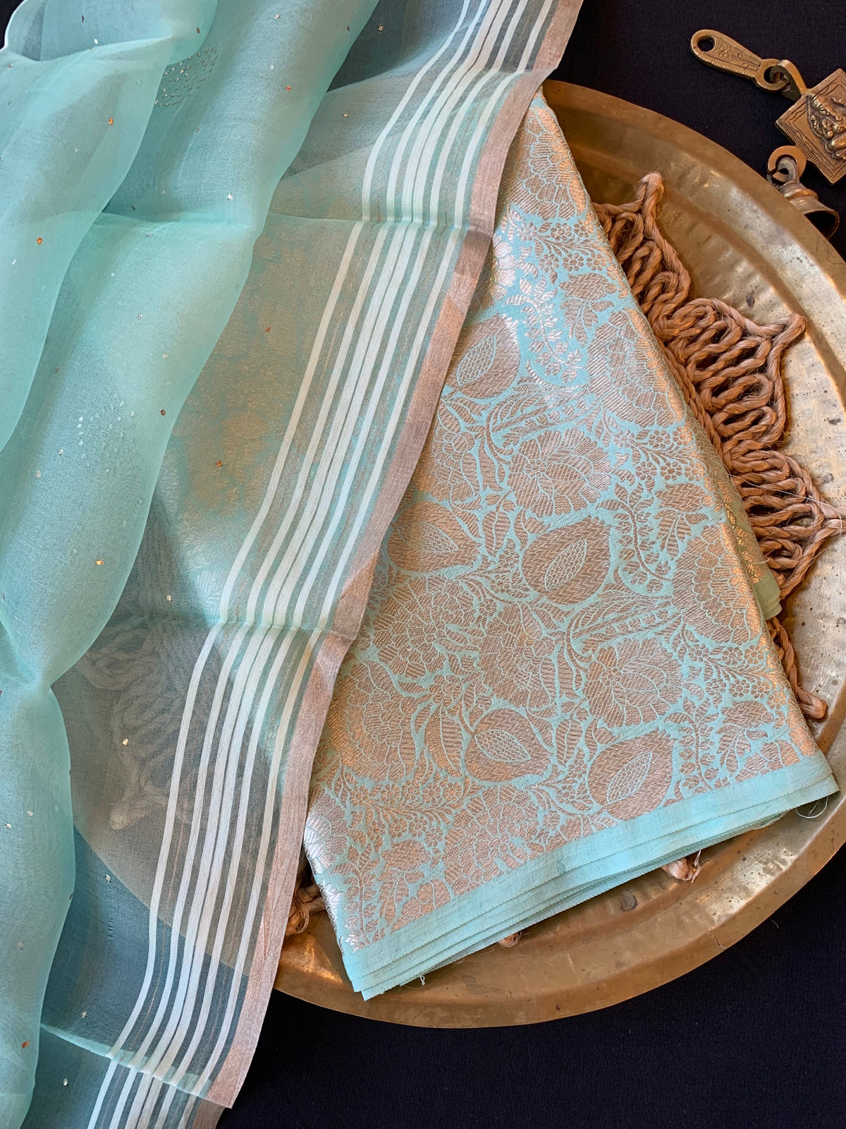 Sea Green Banarasi Handloom Brocade 3 pc suit set