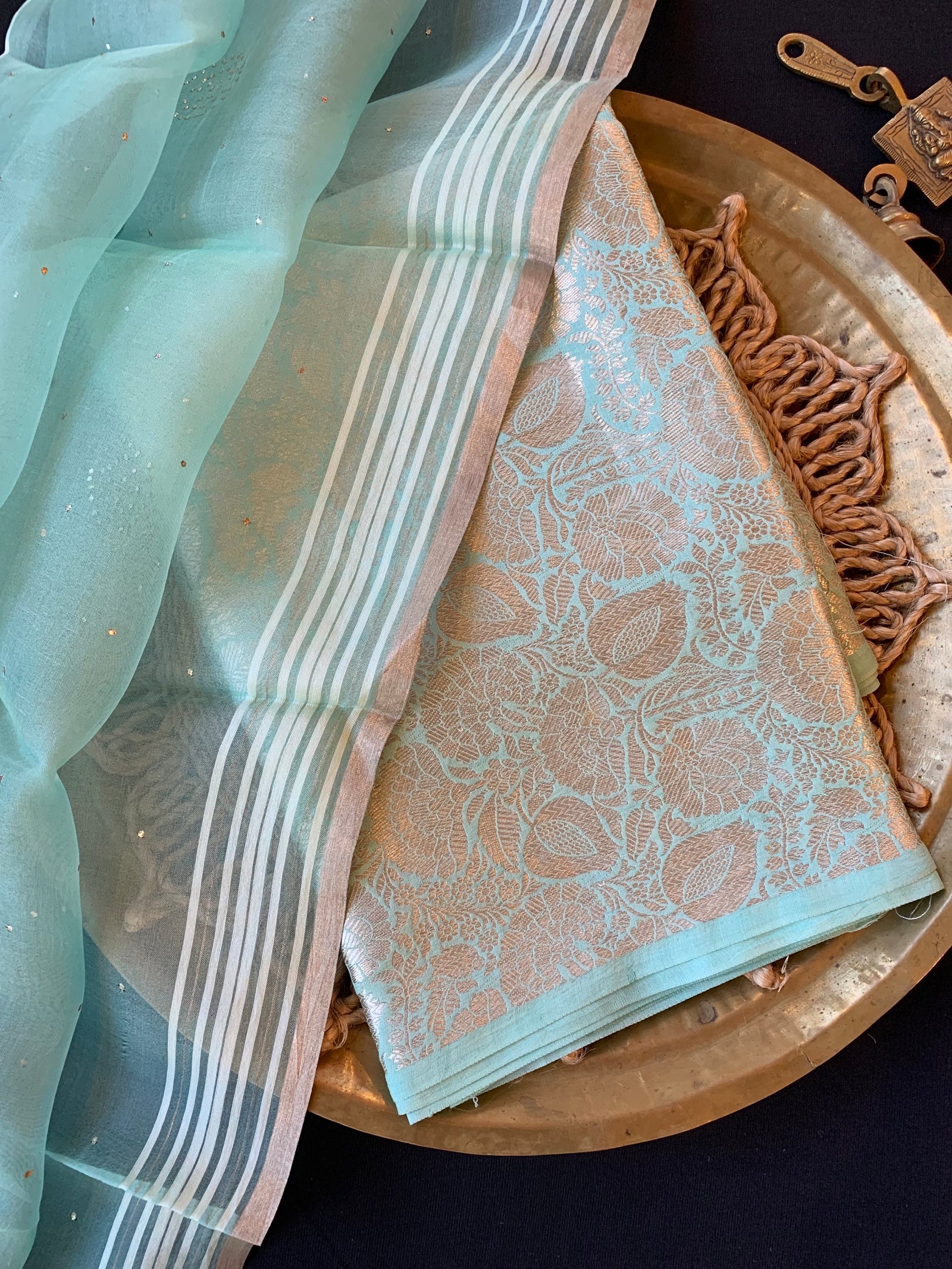 Sea Green Banarasi Handloom Brocade 3 pc suit set