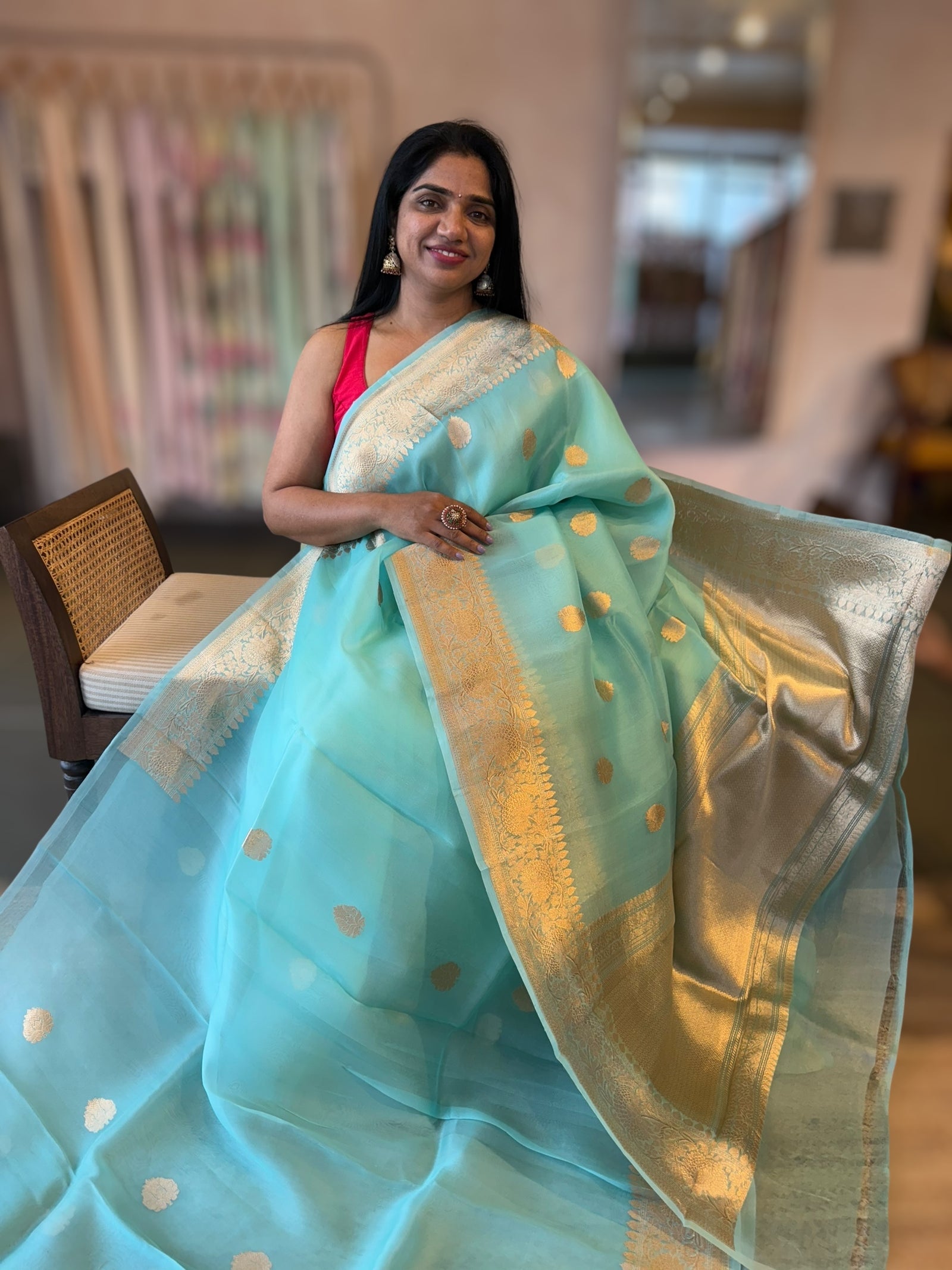 Pastel Blue Pure Handloom Kora Banarasi Saree With Kaduwa Woven Motifs