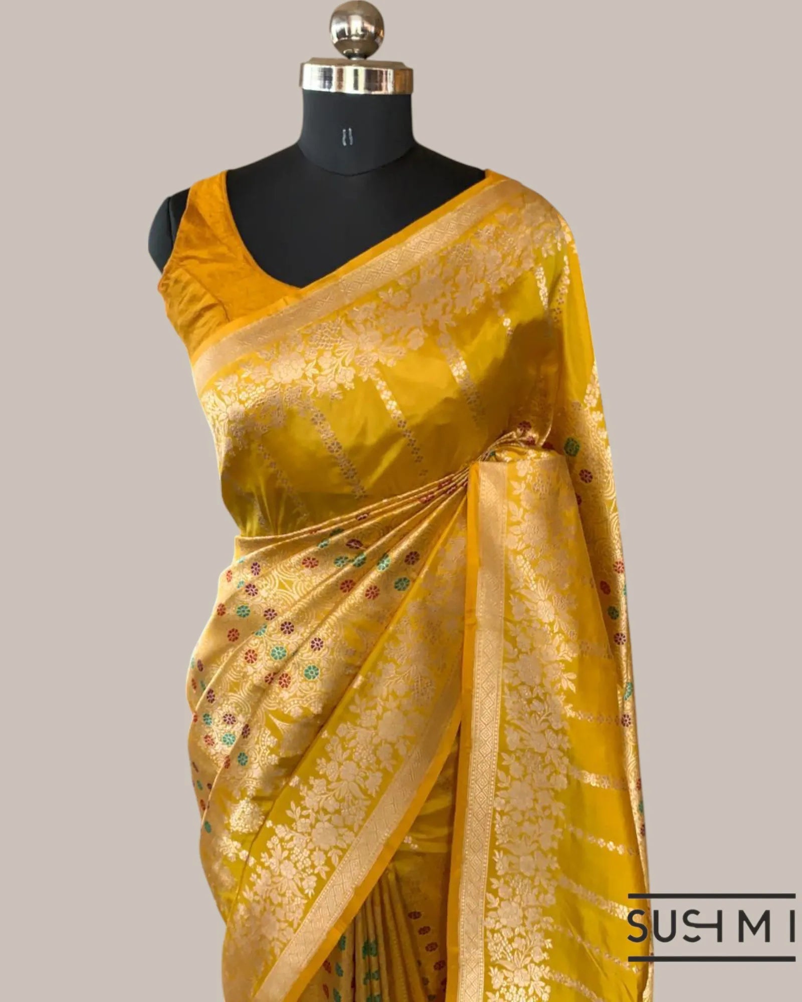 Mangoe Yellow Deisgner Banarasi Katan Silk Saree