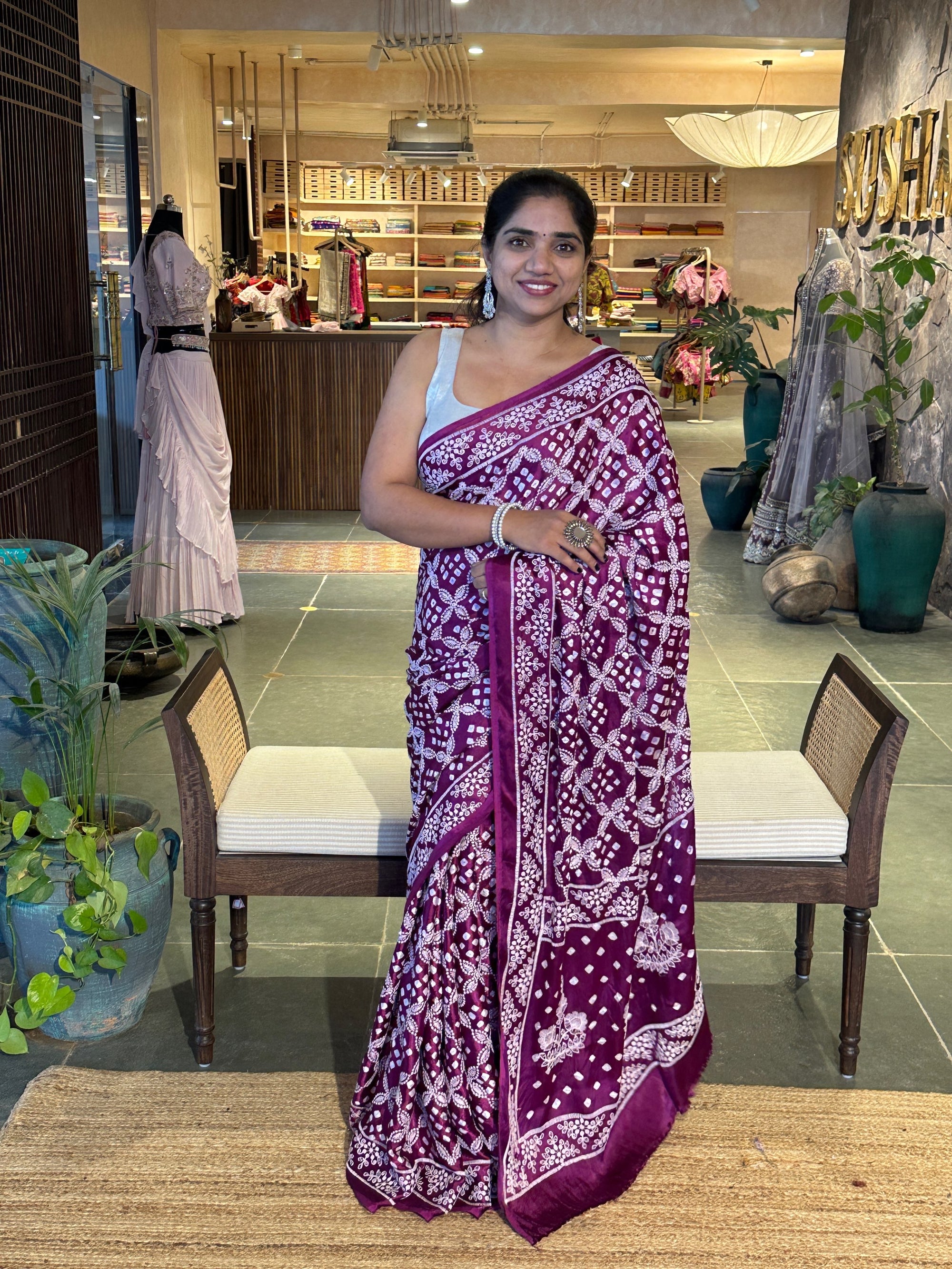 Bandhini Chikankari Fusion Saree