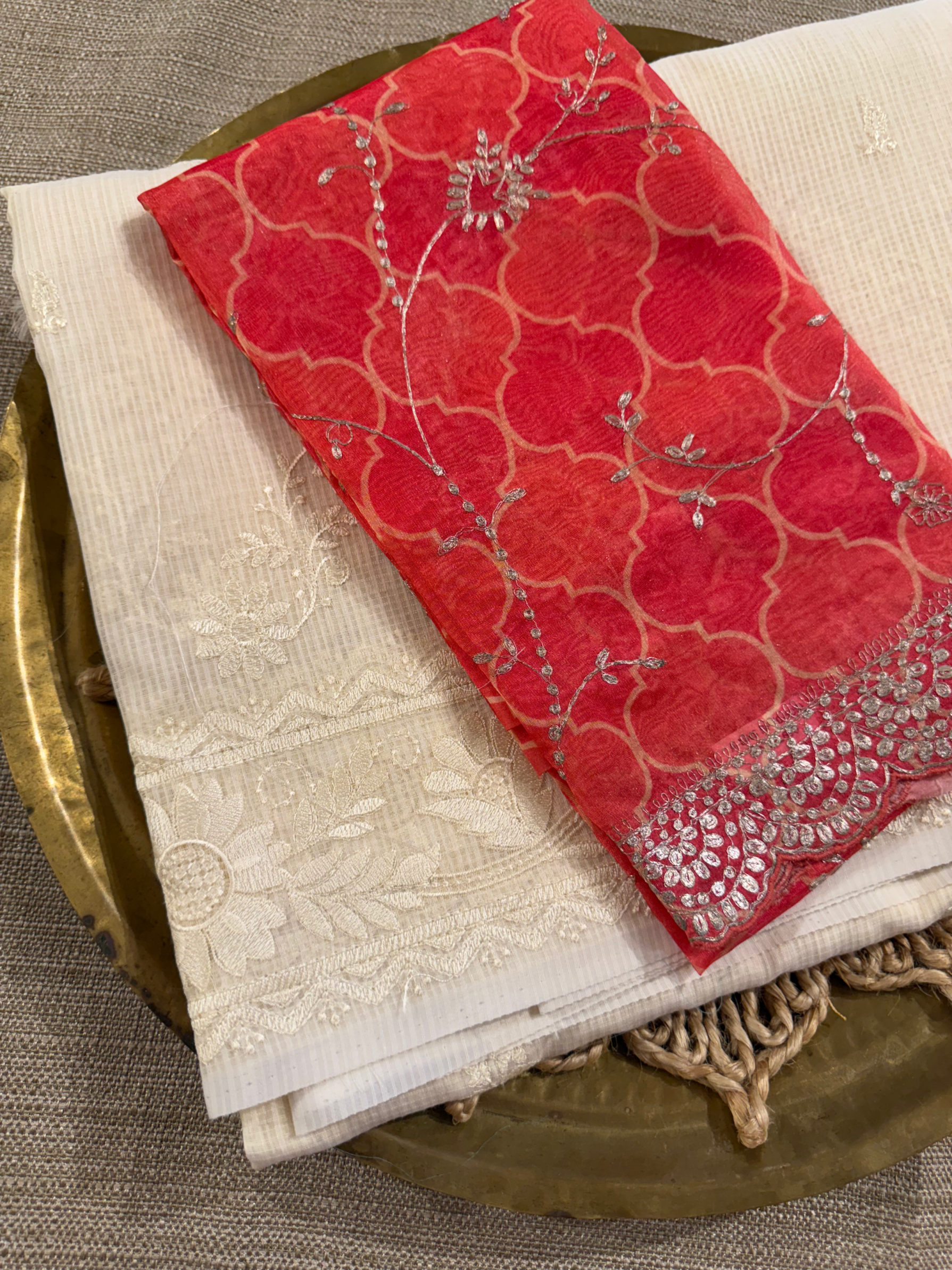 KCCA1916 : Kota Cotton Chikankari Embroidered Saree paired with Fusion Blouses