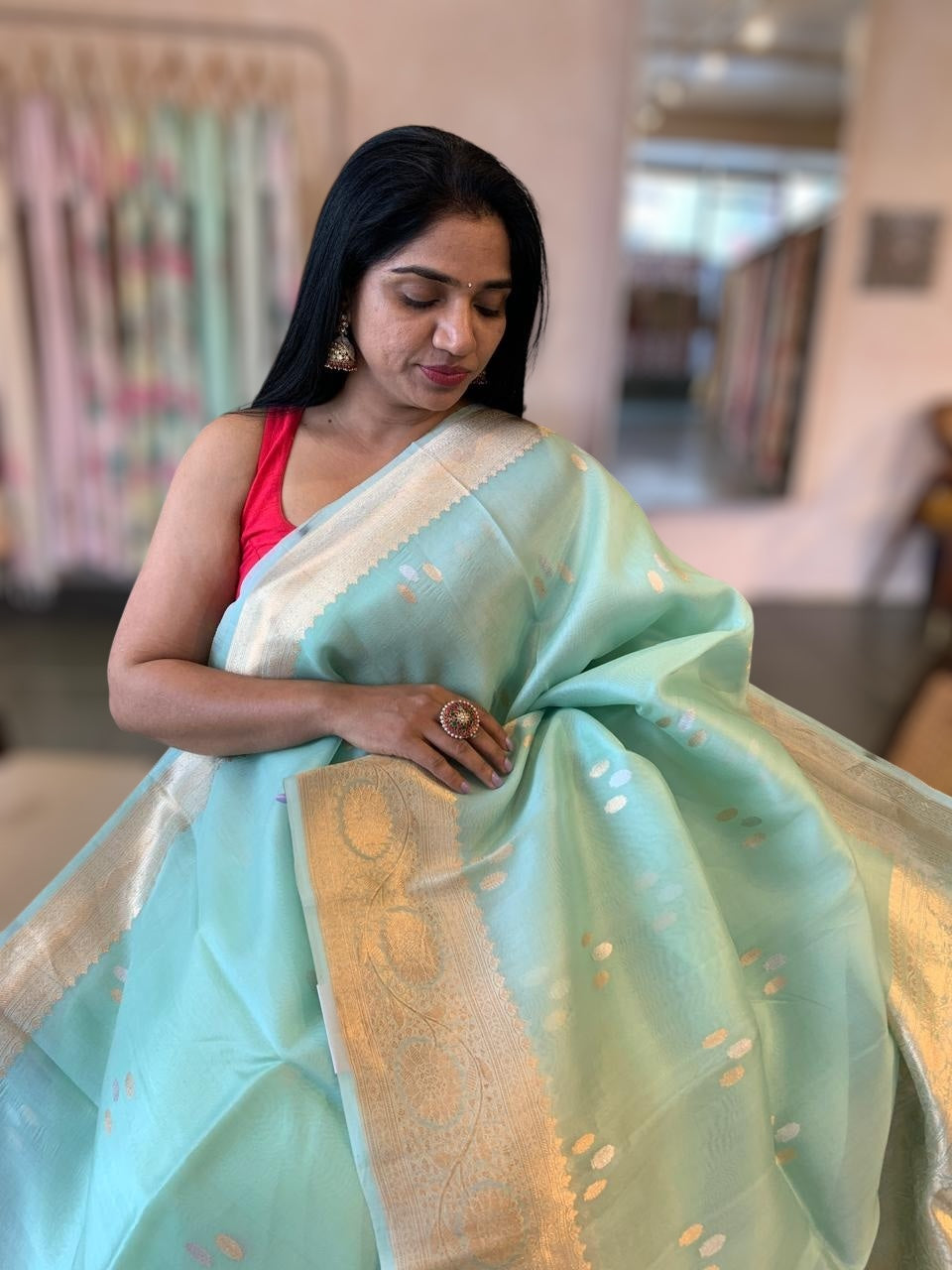 Pastel Blue Pure Handloom Kora Banarasi Saree With Kaduwa Woven Motifs