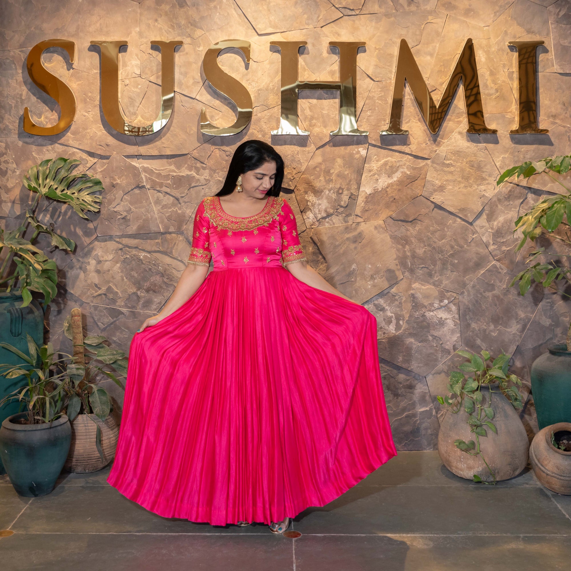 Traditional Long frock with heavy handwork yoke