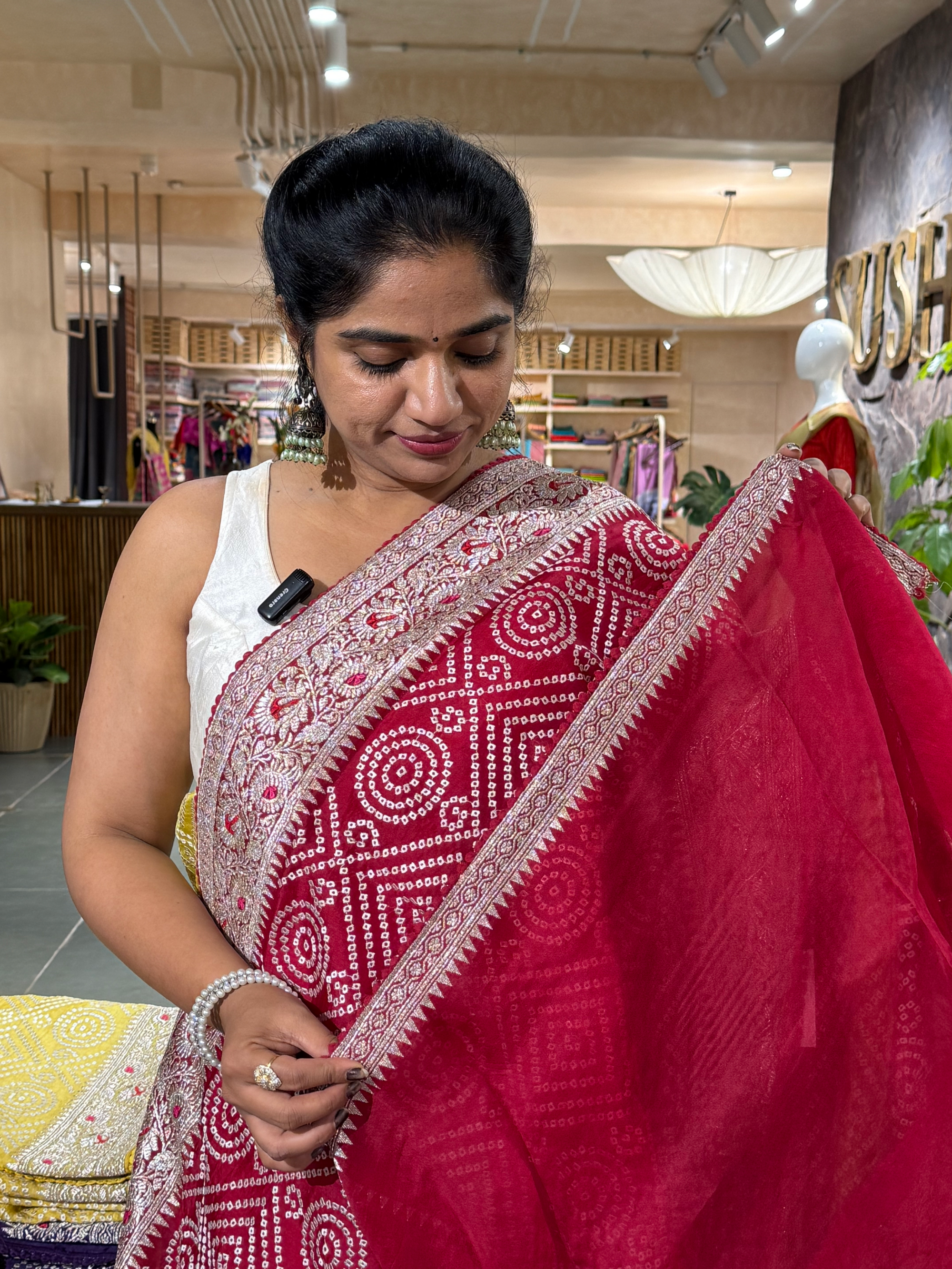 SOBBM175 : Red Organza Banarasi with Bandhini Look Allover Embroidery
