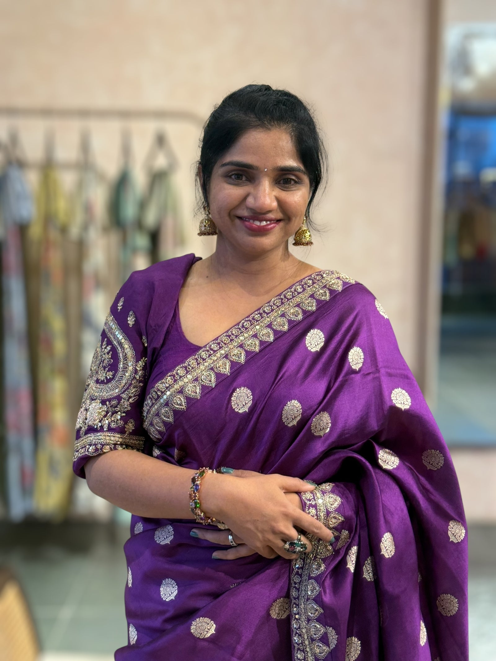 Purple Pure Handloom Banarasi Silk Saree With Handwork Borders and Blouse