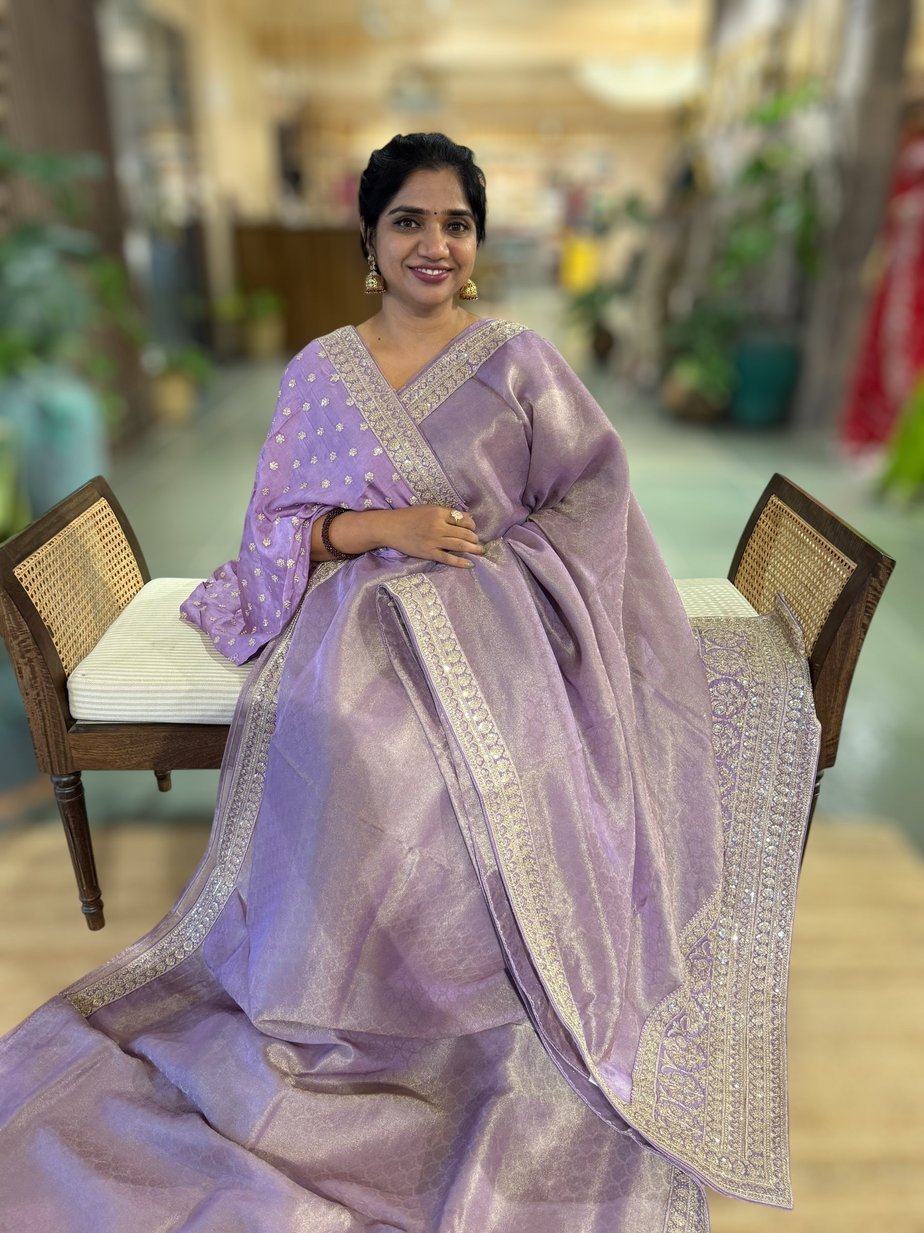 Lilac Banarasi Brocade Kora Tissue Saree With Sabyasachi Borders and Blouse