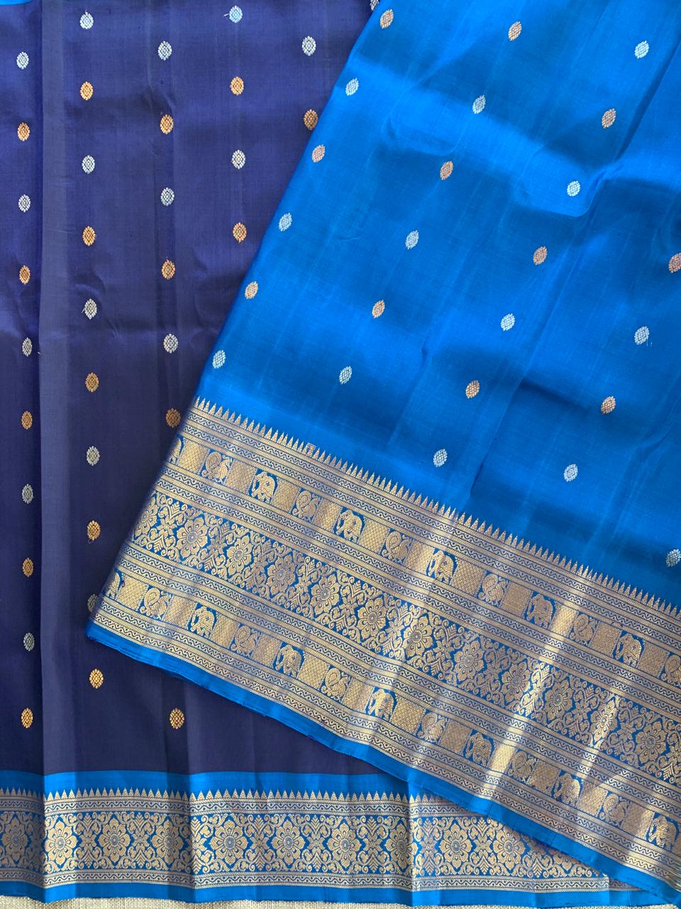 SGSA202 Navy Blue and Royal Blue Combo Gadwal Handloom Pure Silk Saree