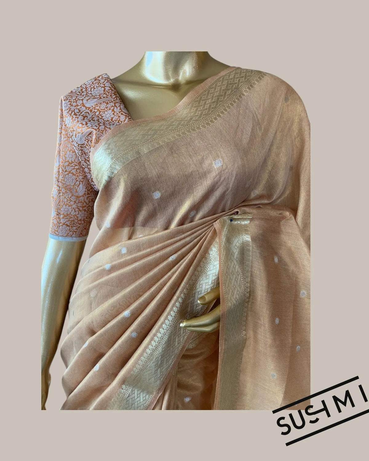 Banarasi cotton tissue with embroidered blouse