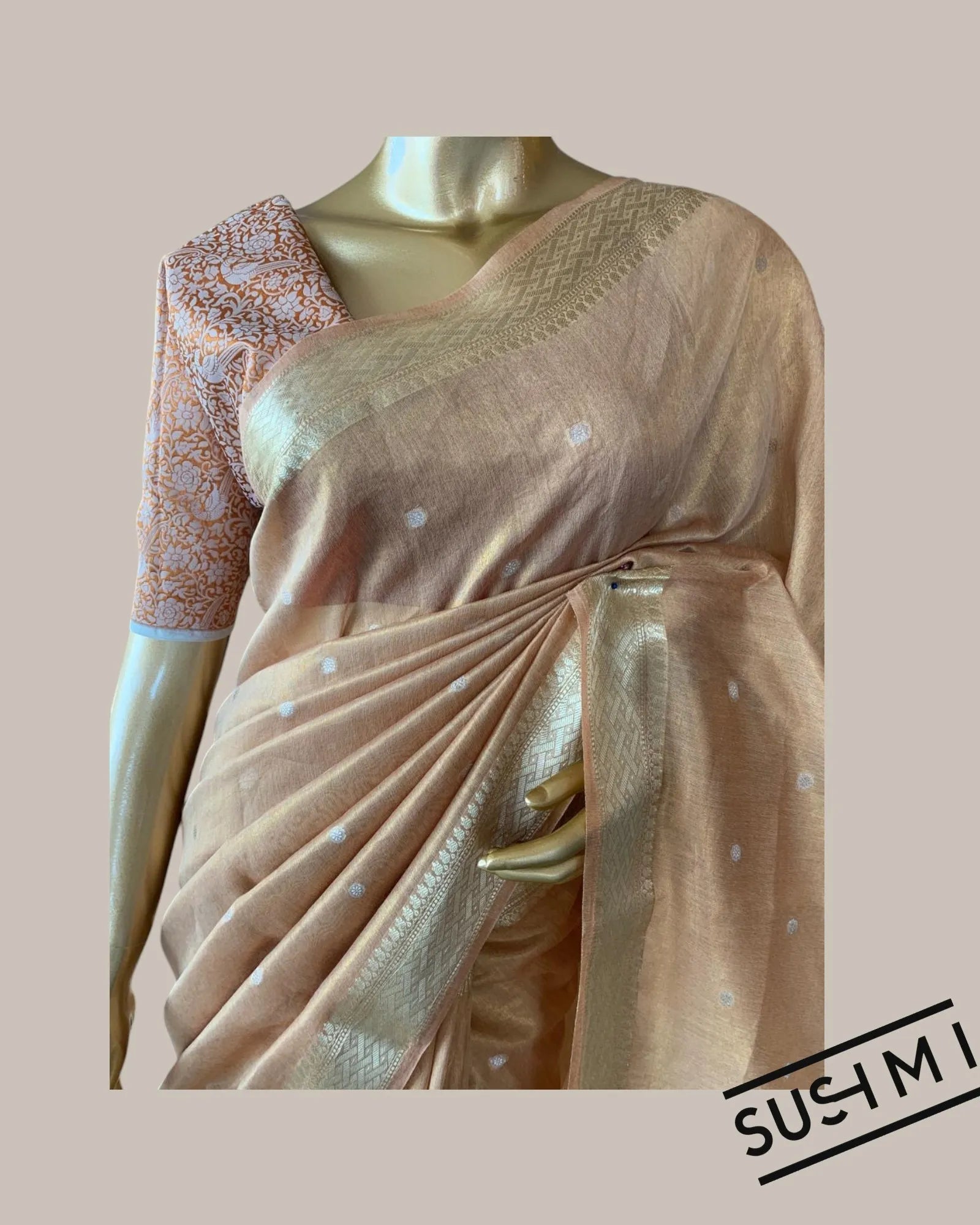 Banarasi cotton tissue with embroidered blouse