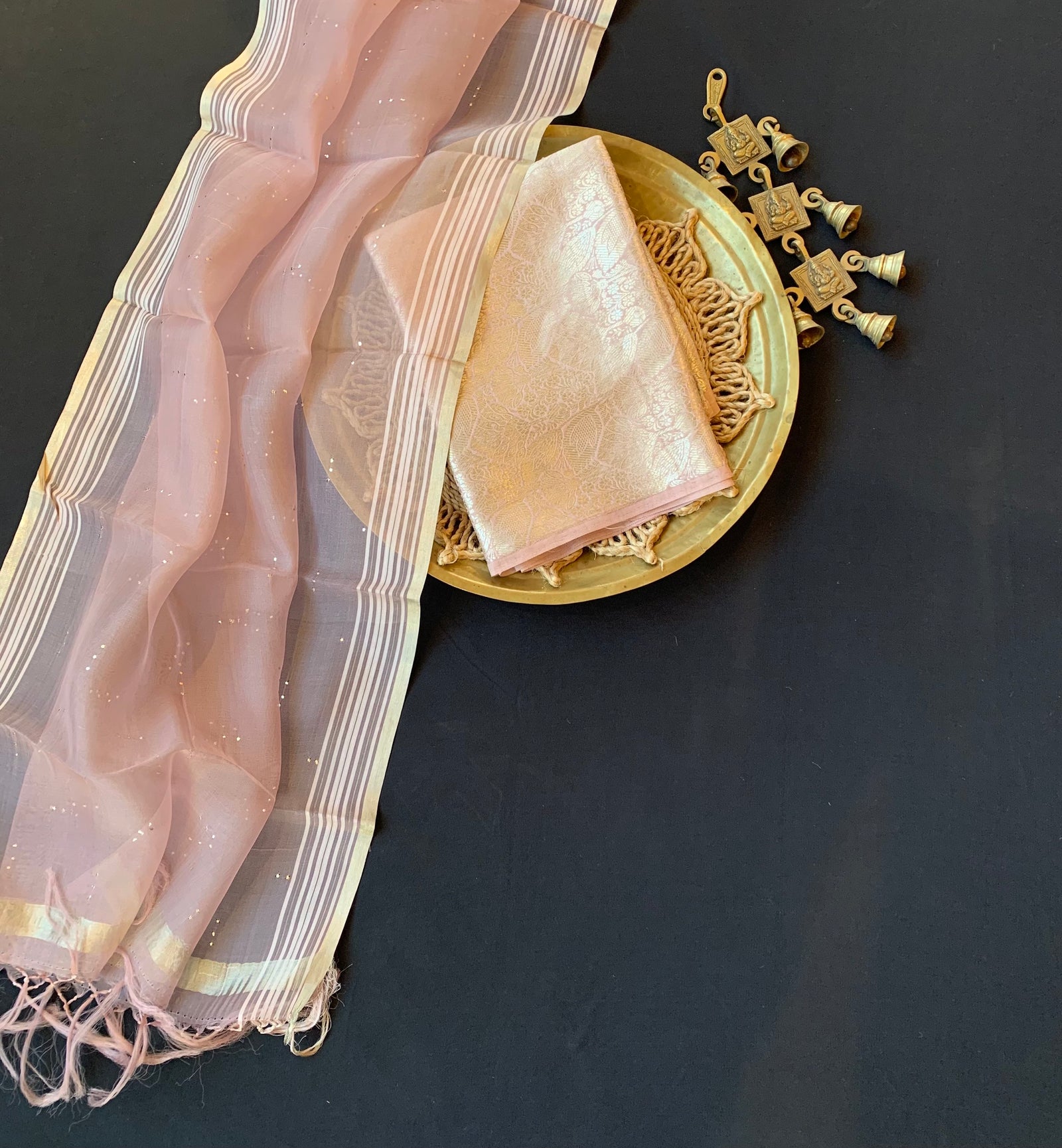 Nude Pink  Banarasi Handloom Brocade 3 pc suit set