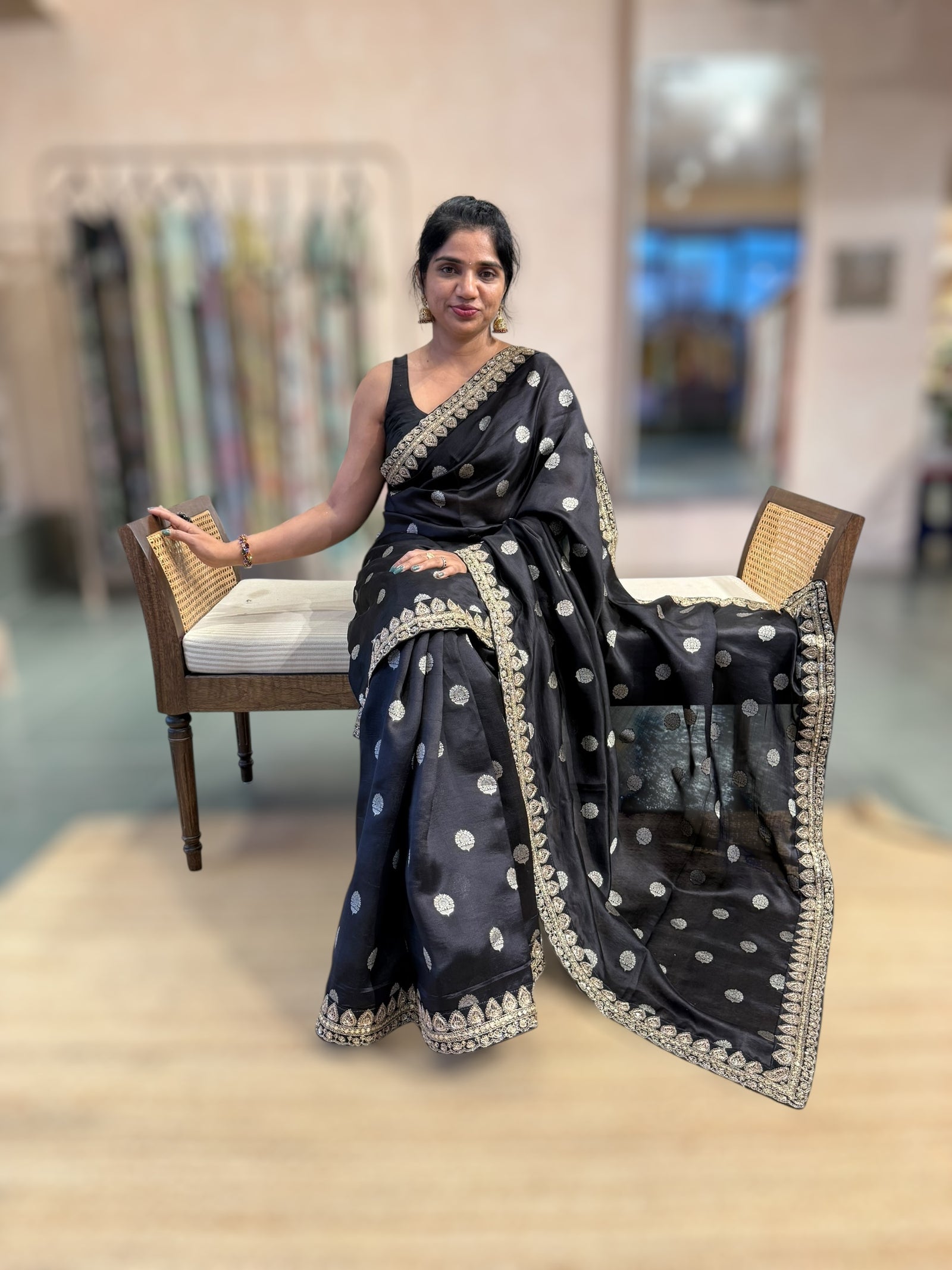 Black Pure Handloom Banarasi Silk Saree With Handwork Borders and Blouse