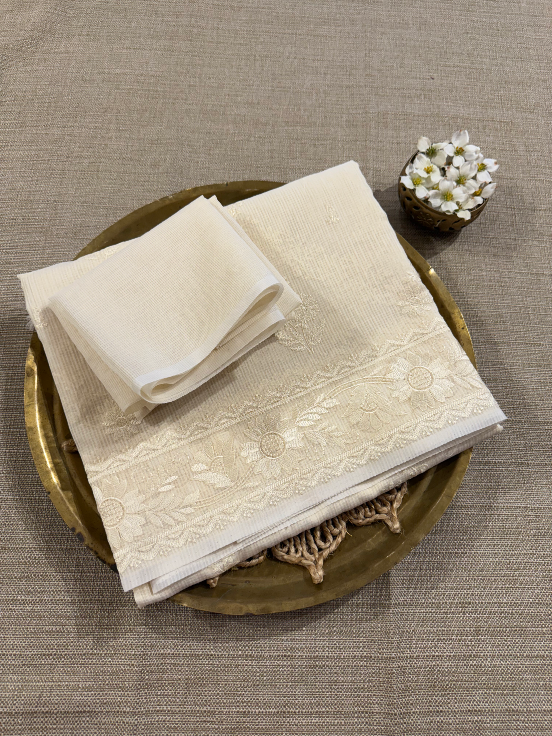 KCCA1911 : Kota Cotton Chikankari Embroidered Saree paired with Fusion Blouses
