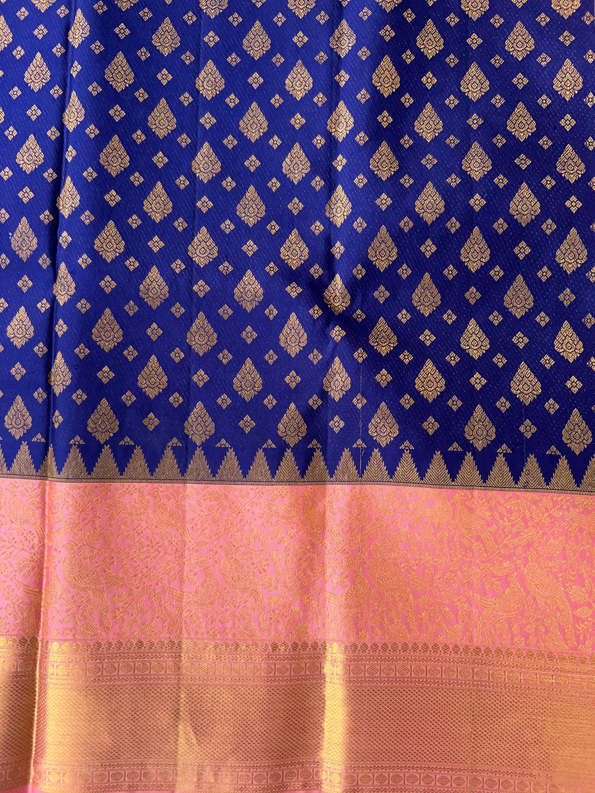 Purplish  Blue & Peach Pink Pure Kanchi Pattu Saree