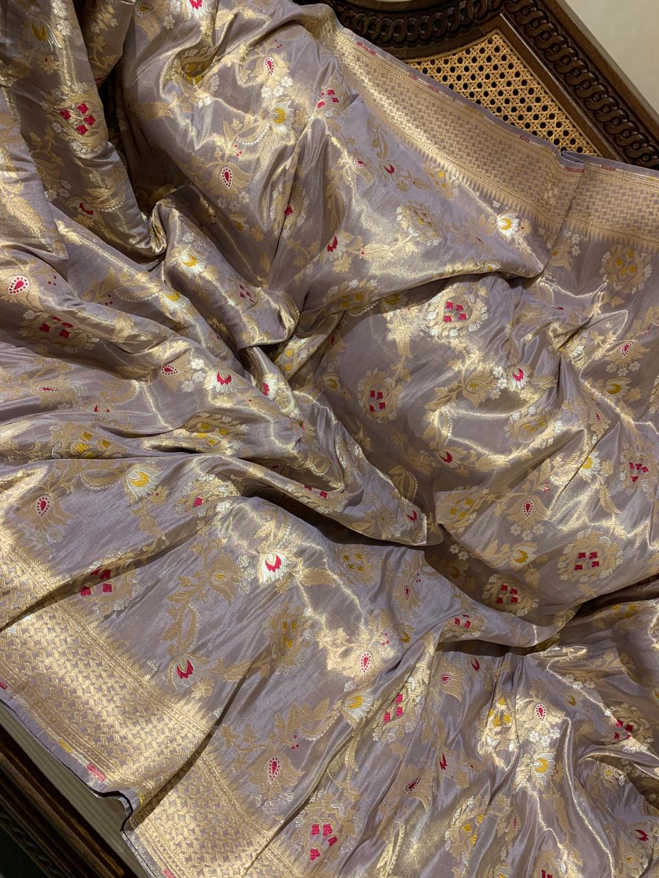 SBETM162 Lilac Banarasi Ektara Tissue Saree wth sona rupa allover meenkari jaal