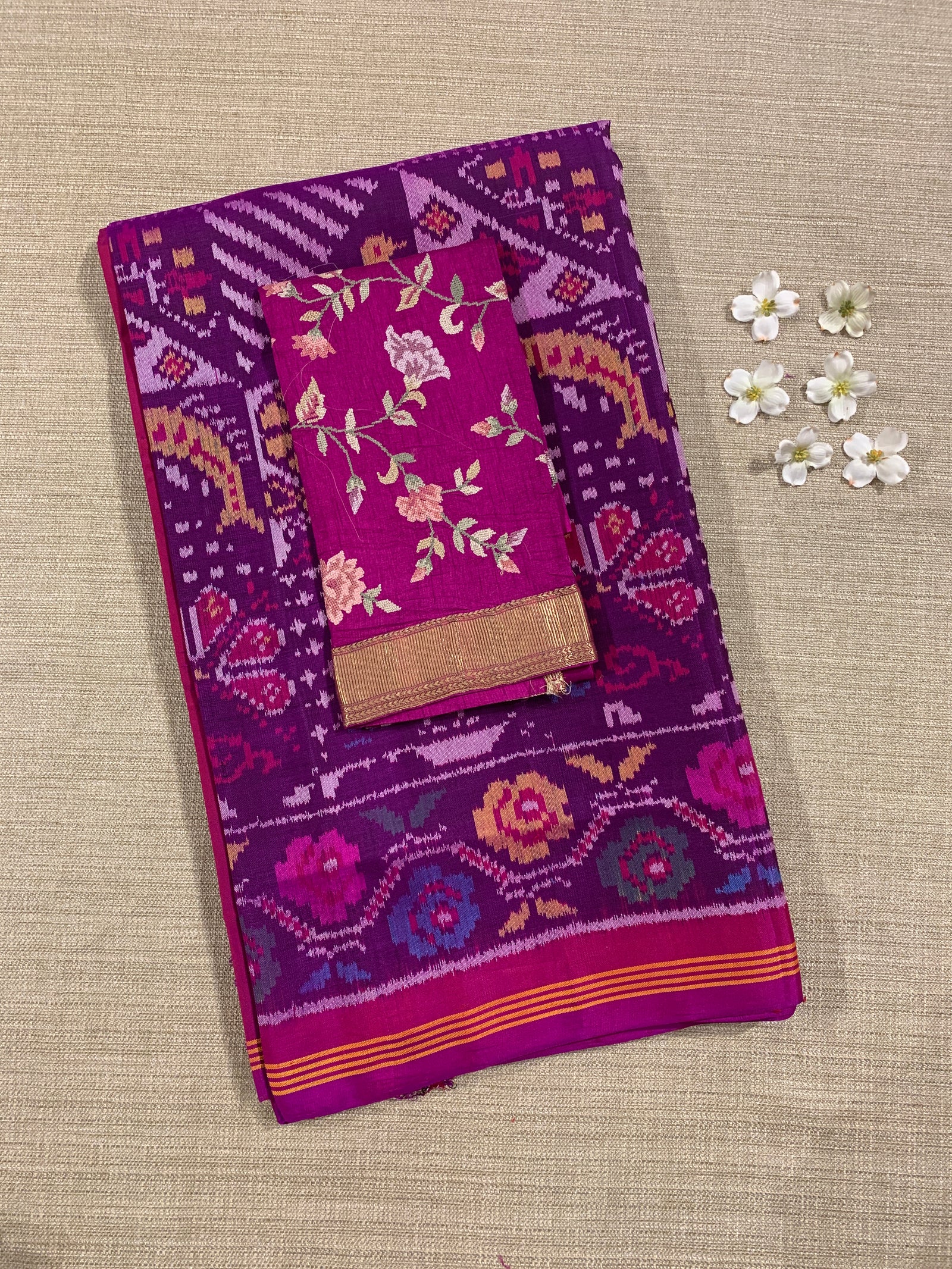Purple and Pink Combo Patan Patola Saree with Unique concept body and Border