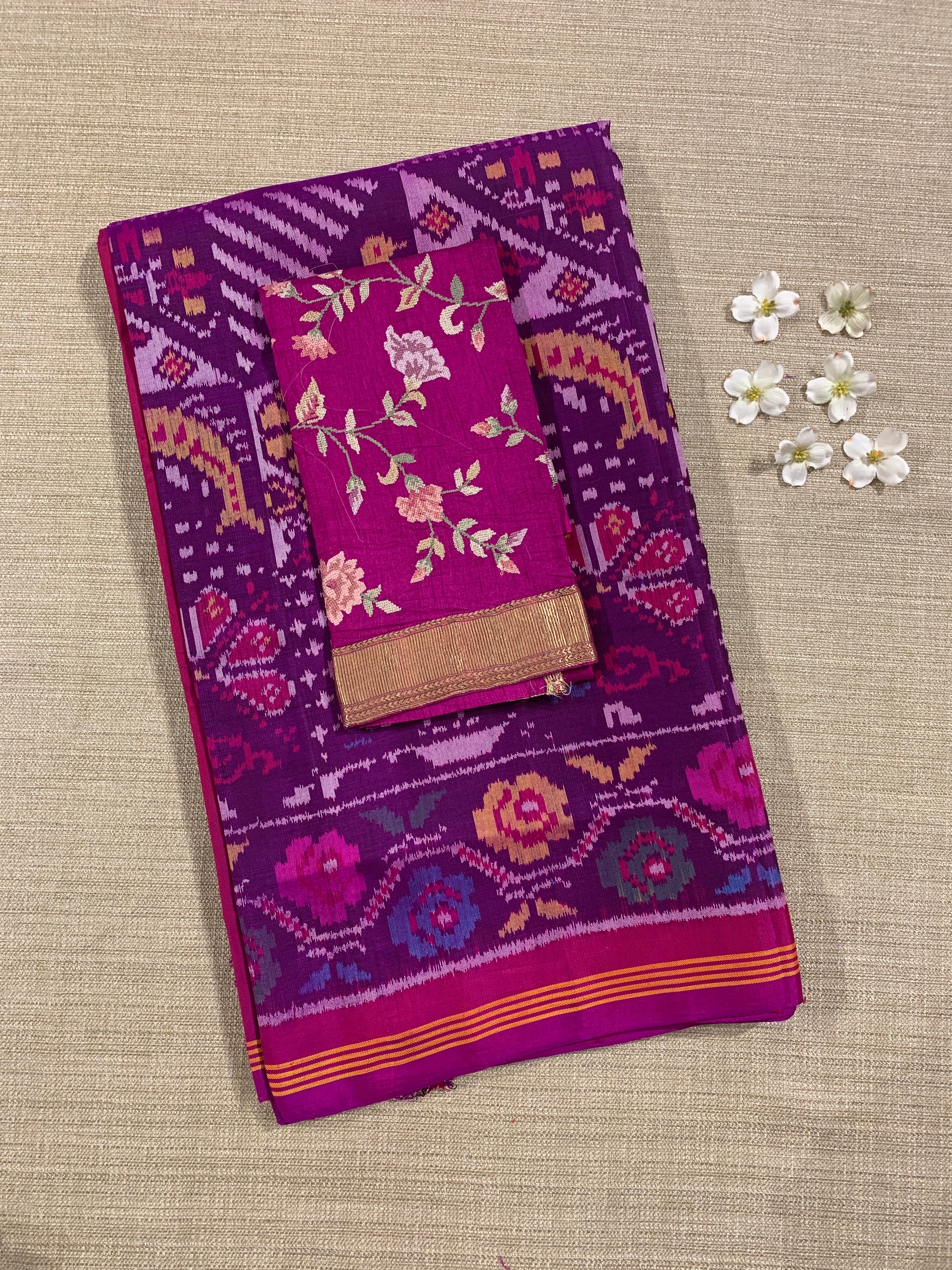 Purple and Pink Combo Patan Patola Saree with Unique concept body and Border
