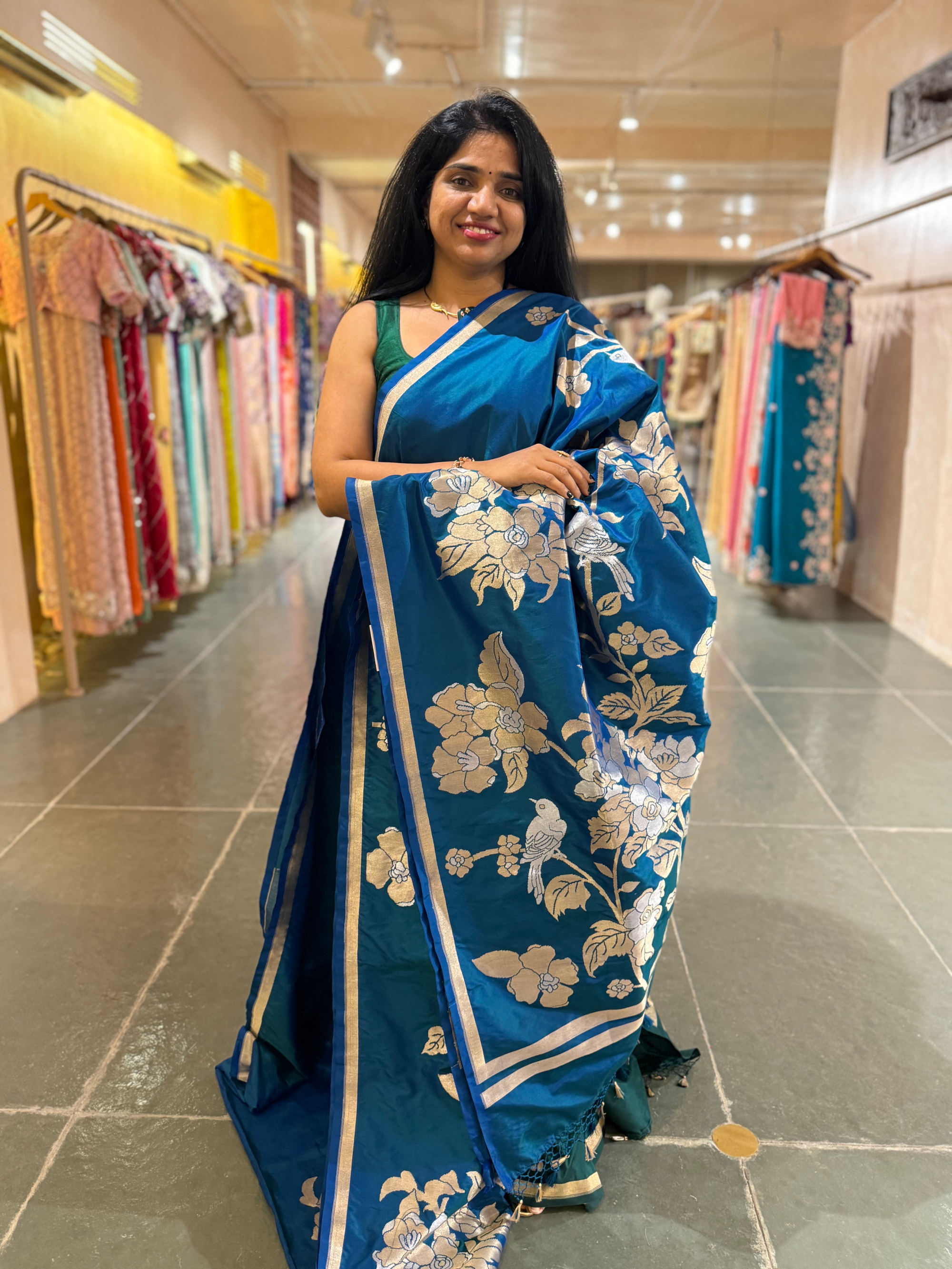 Peacock Blue  Designer Banarasi Silk Saree