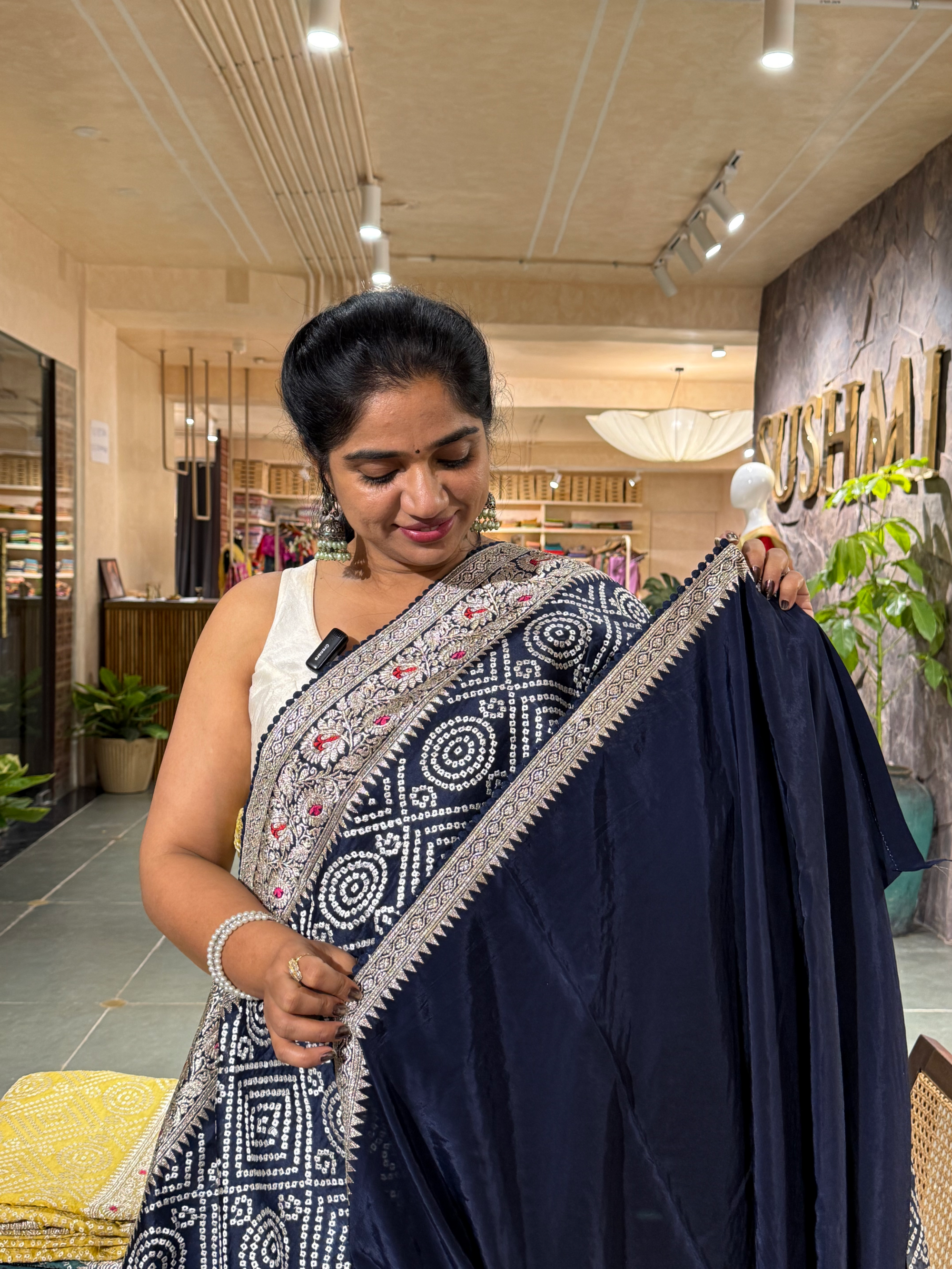 SOBBM173 :Midnight Blue  Organza Banarasi with Bandhini Look Allover Embroidery