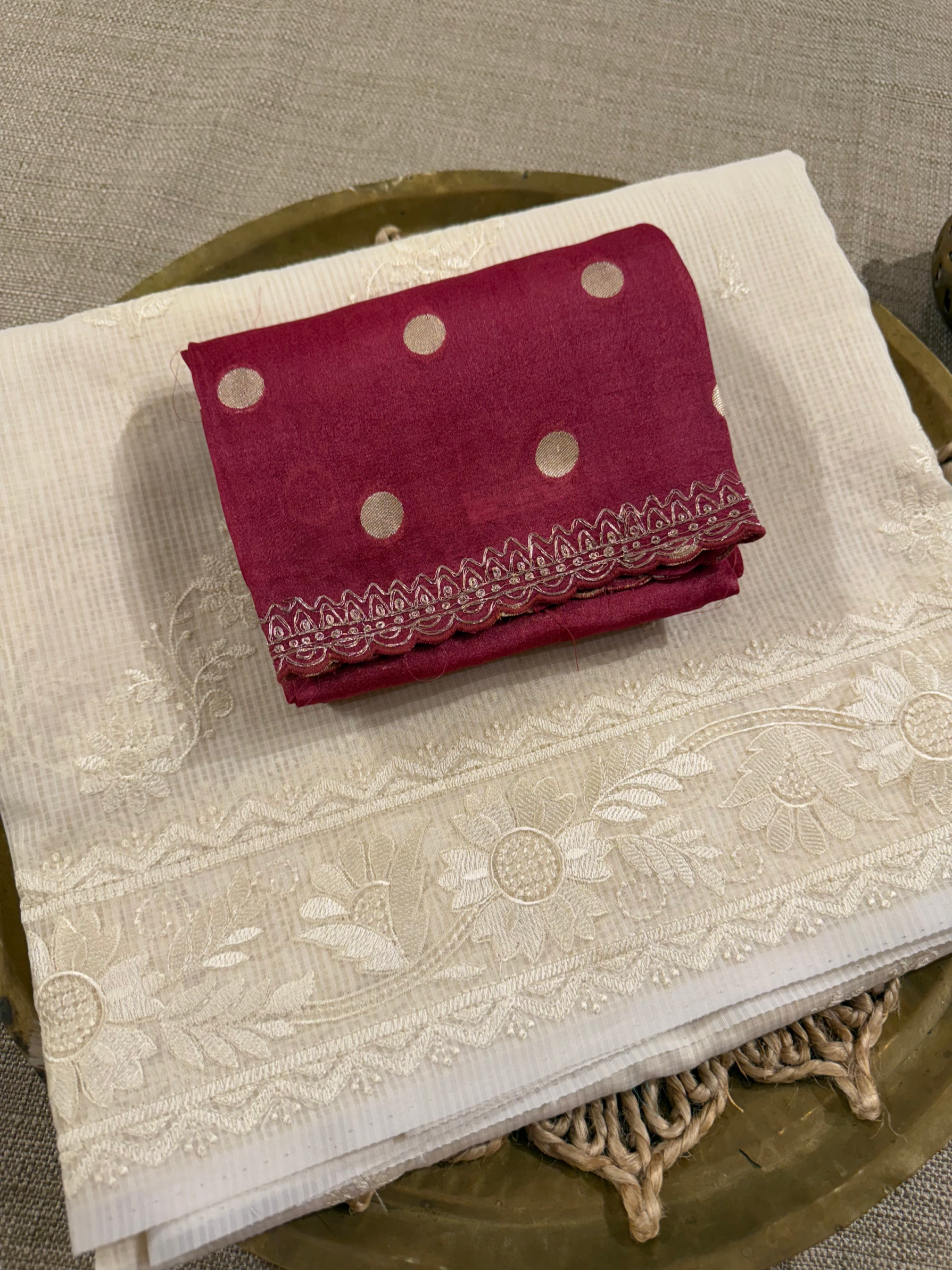 KCCA1918 : Kota Cotton Chikankari Embroidered Saree paired with Fusion Blouses
