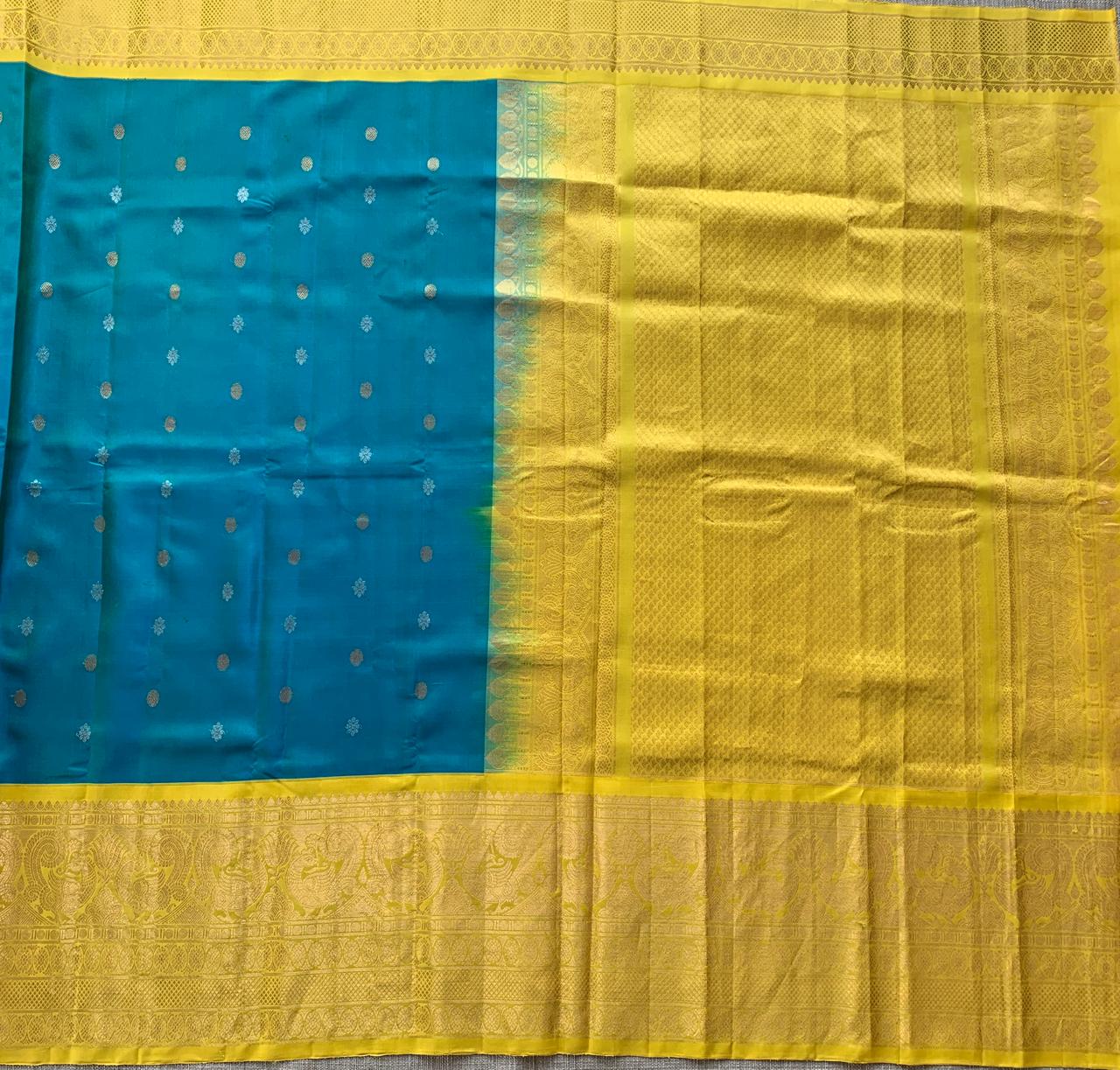 SGSA206 Peacock Blue and yellow Combo Gadwal Handloom Pure Silk Saree