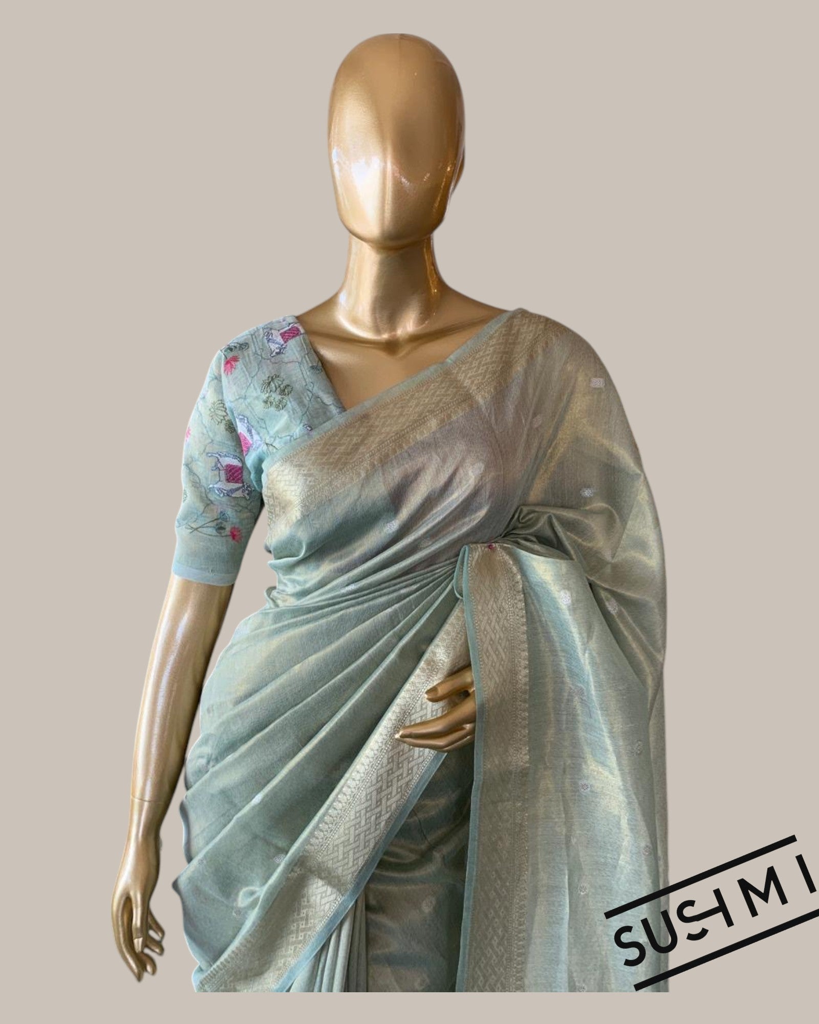 Banarasi cotton tissue with embroidered blouse