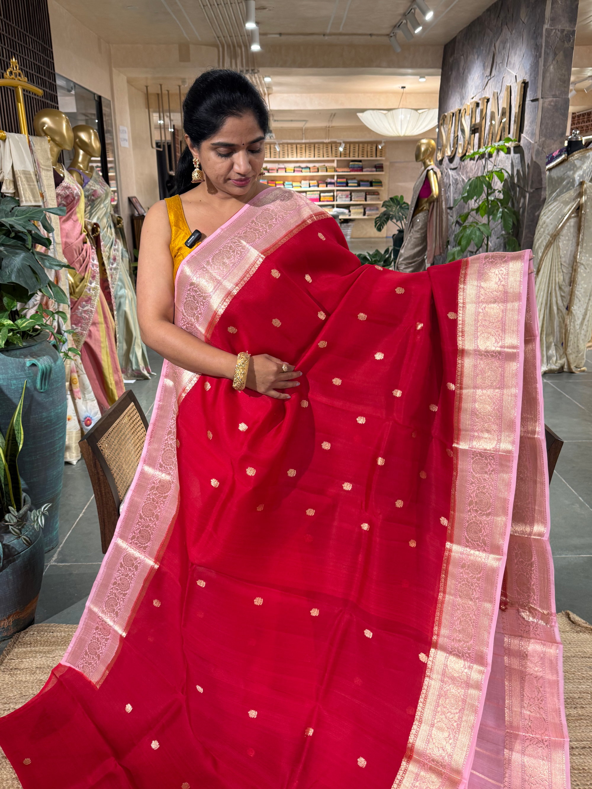 Chilli Red & Baby Pink Combo Pure Handloom Kora Banarasi Saree b