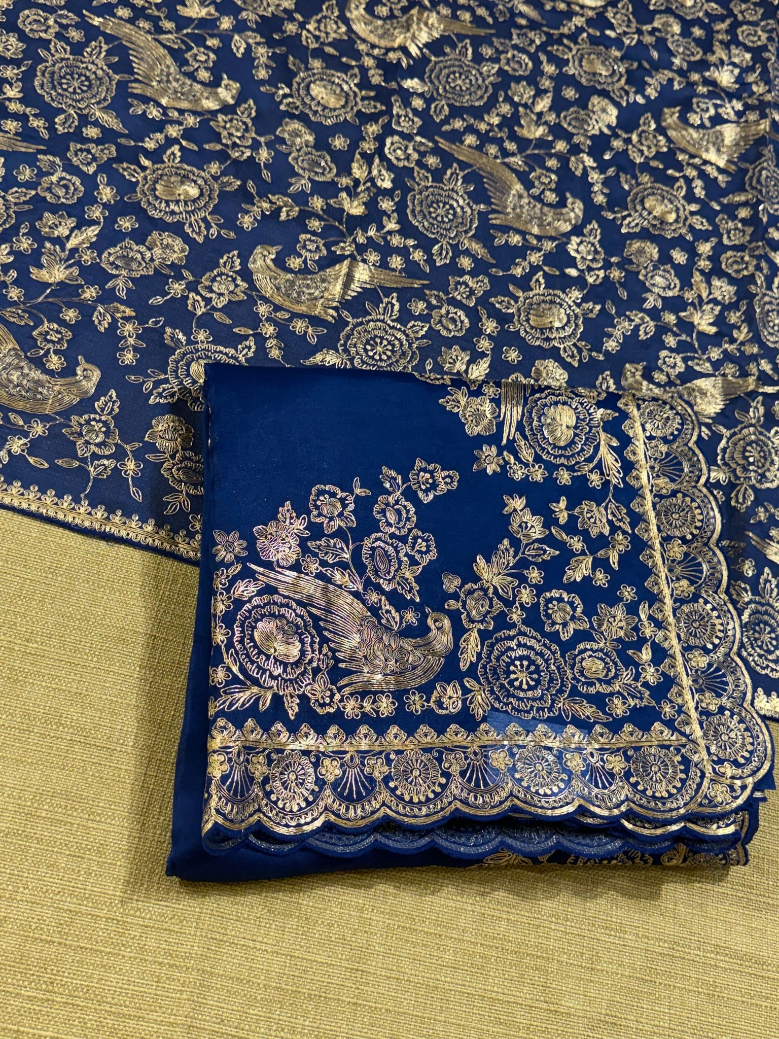 Royal blue Pure organza Saree with pita emb