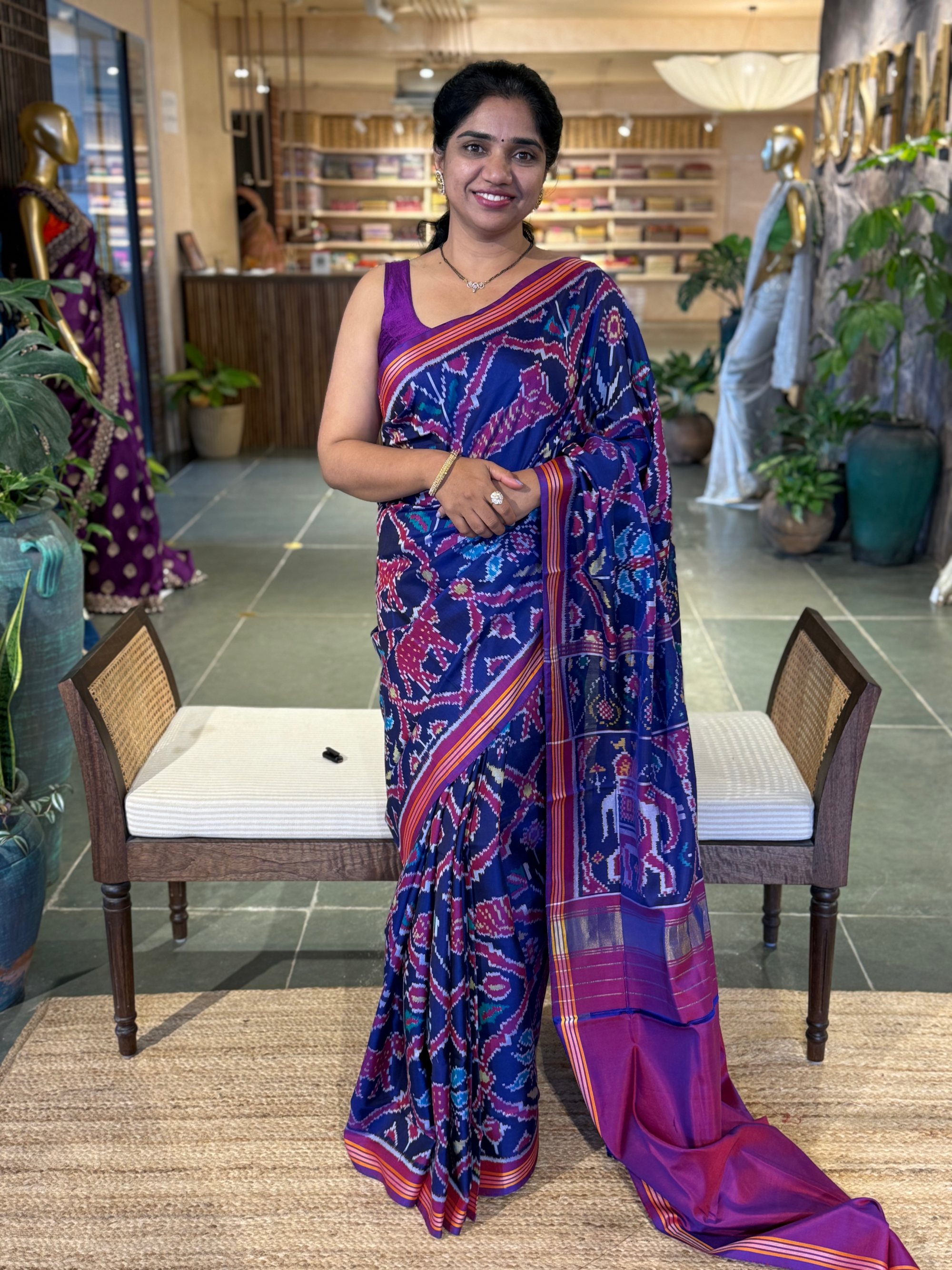 Blue and Majenta Combo Patan Patola Six figure Saree