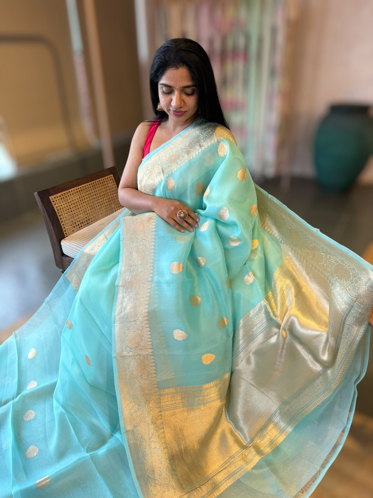 Pastel Blue Pure Handloom Kora Banarasi Saree With Kaduwa Woven Motifs