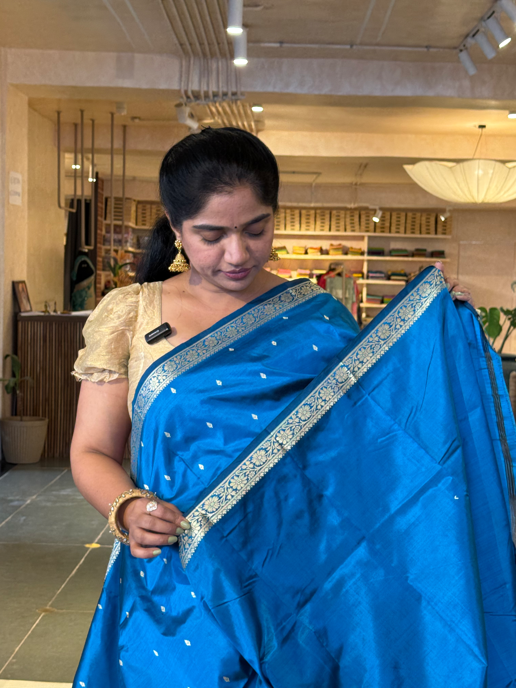 Peacock Blue Banarasi Handloom Katan Silk Saree  With Resham Weaving