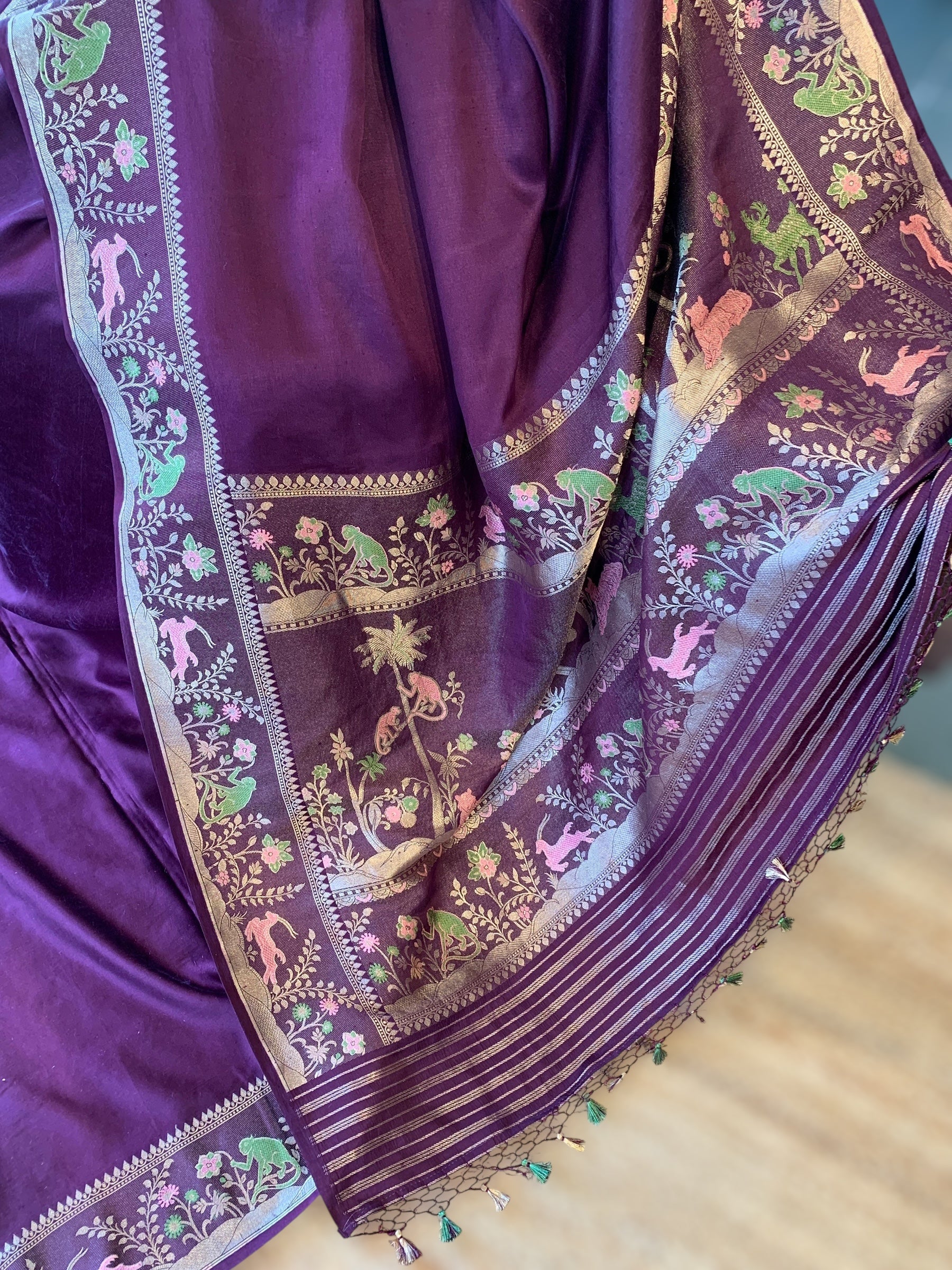 Wine Designer Mashru Silk Saree