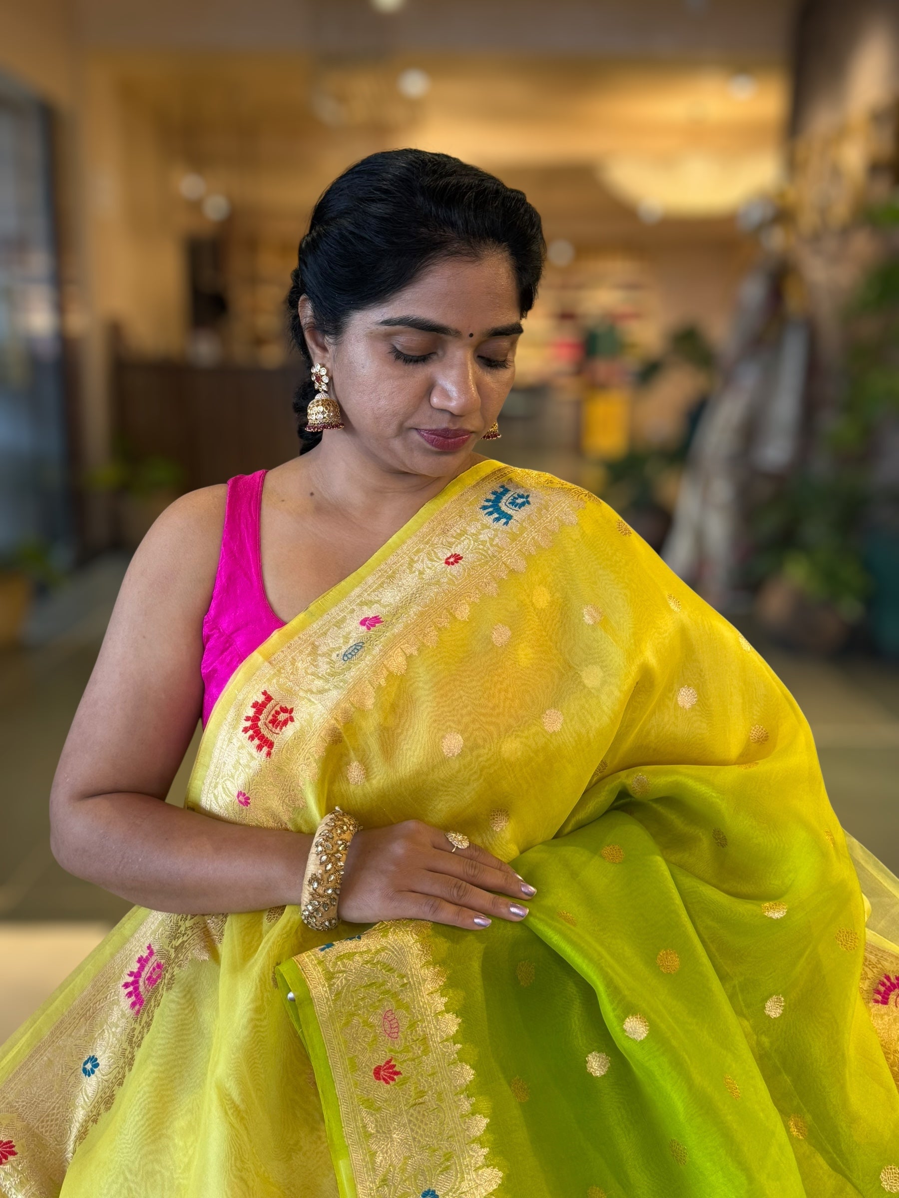 Green  Shaded Premium Kora Banarasi Saree with Meenakari Kaduwa Woven Border