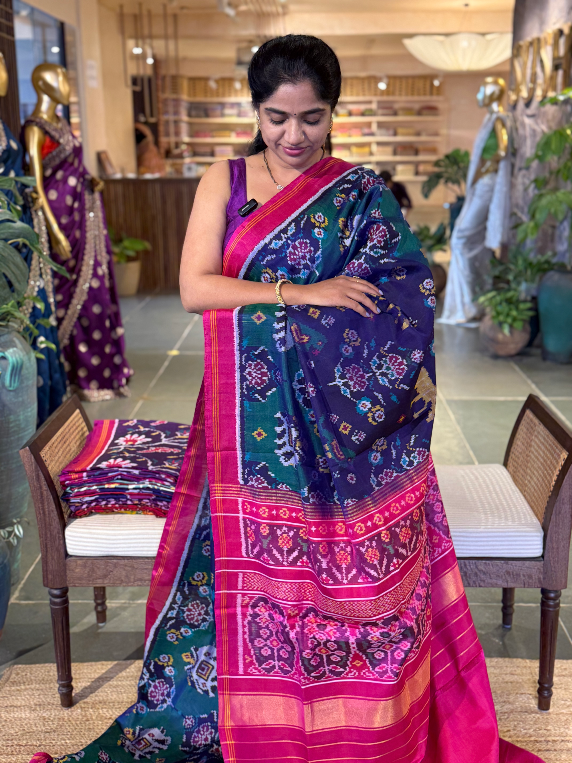 Navy Blue and Peacock Combo Pure Patan Patola Saree