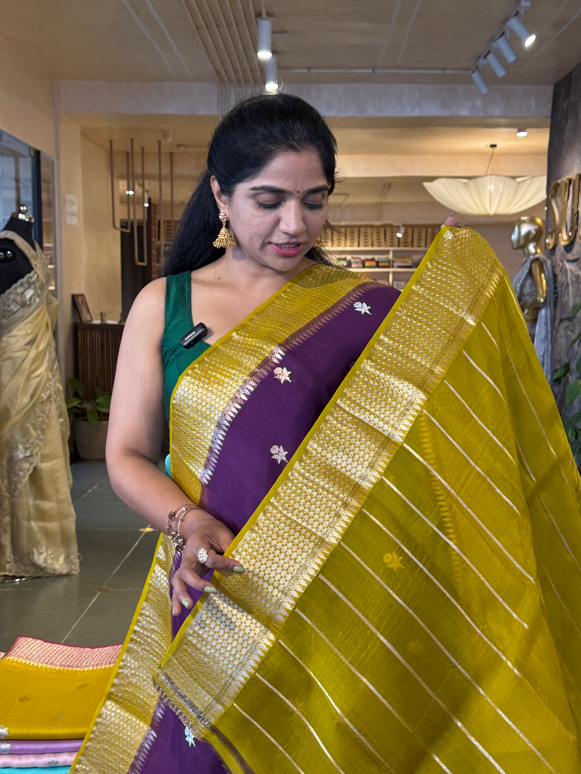 Violet & Lime yellow Combo Kora Banarasi  Saree with kaduwa Weaving
