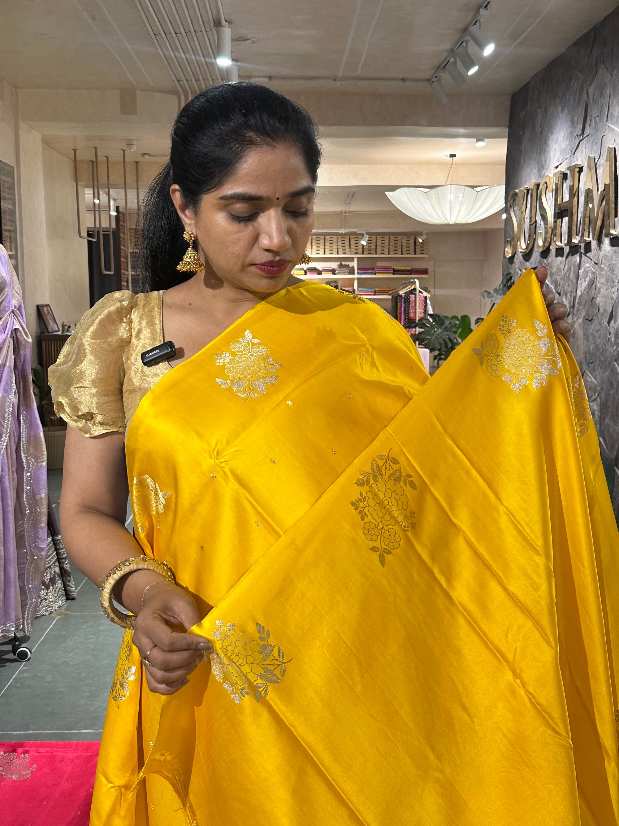Yellow  Pure Banarasi Handloom Mashru Silk Saree  with kaduwa weaving
