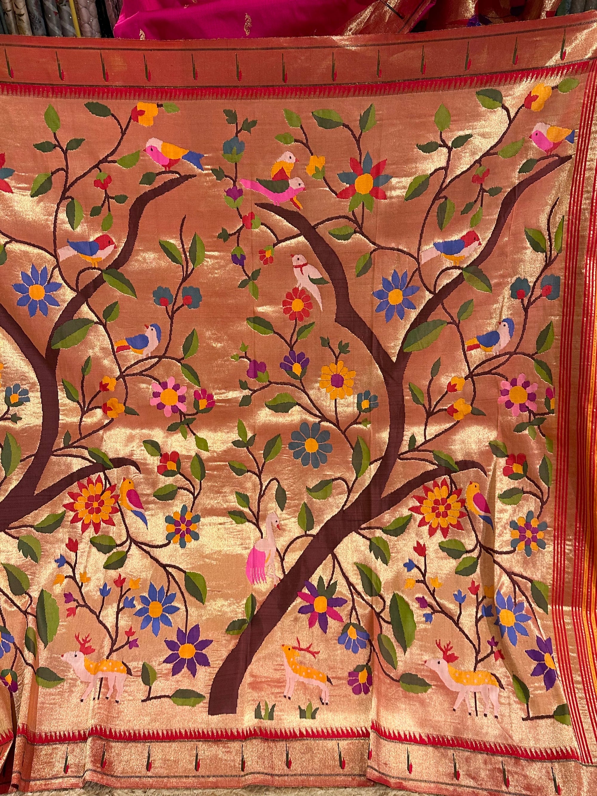 Dark Peach Tissue Allover Pure Handloom Paithani Saree