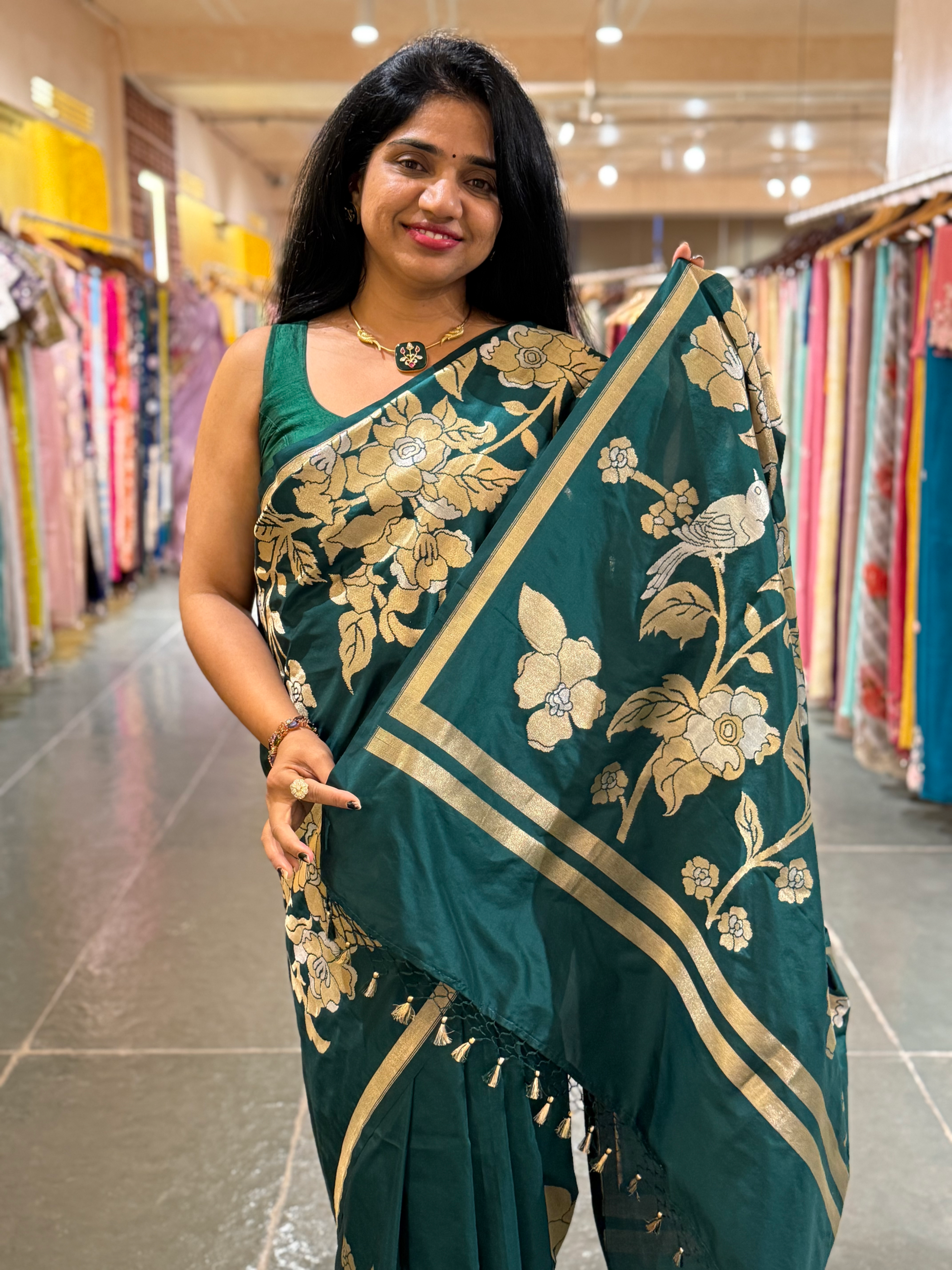 Forest Green Designer Banarasi Silk Saree