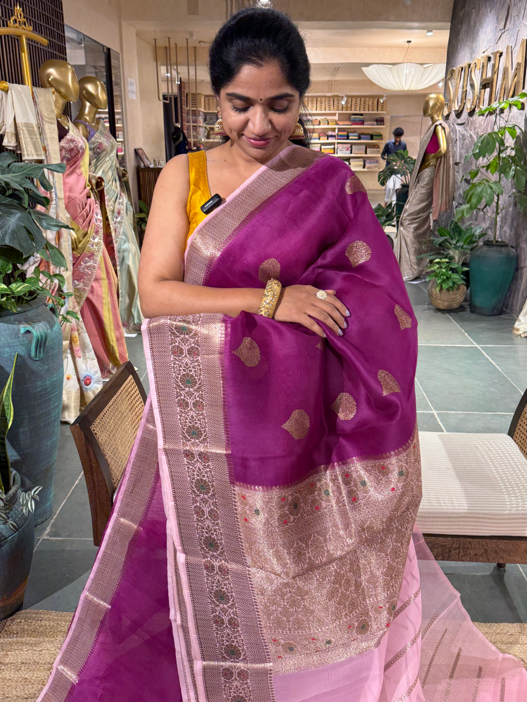 Majenta & Baby Pink Combo Pure Handloom Kora Banarasi Saree wth meenakari Border