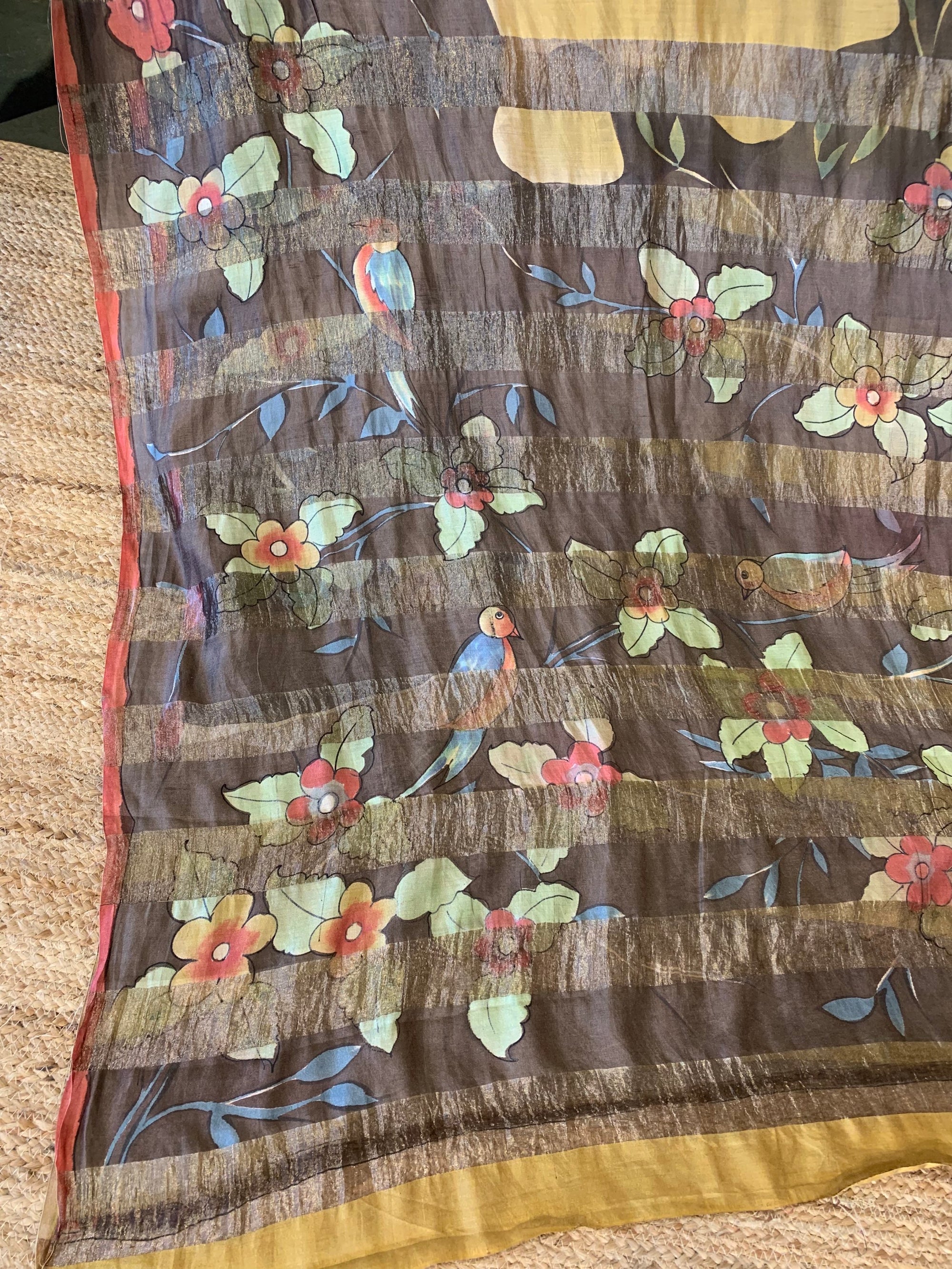 Pure Handloom Banarasi Munga Tissue  Saree with handpainting
