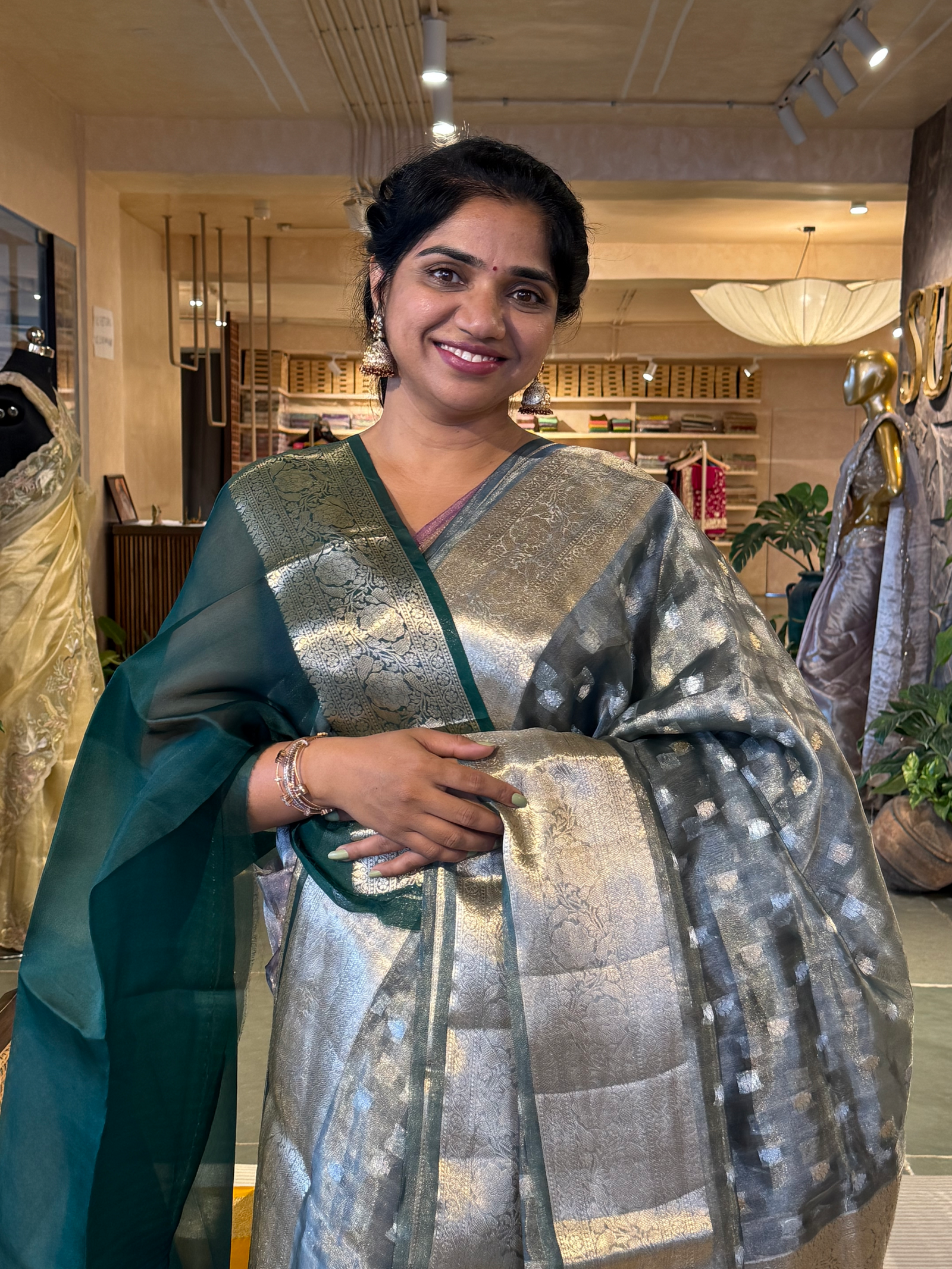 Forest Green Banarasi Tissue Saree