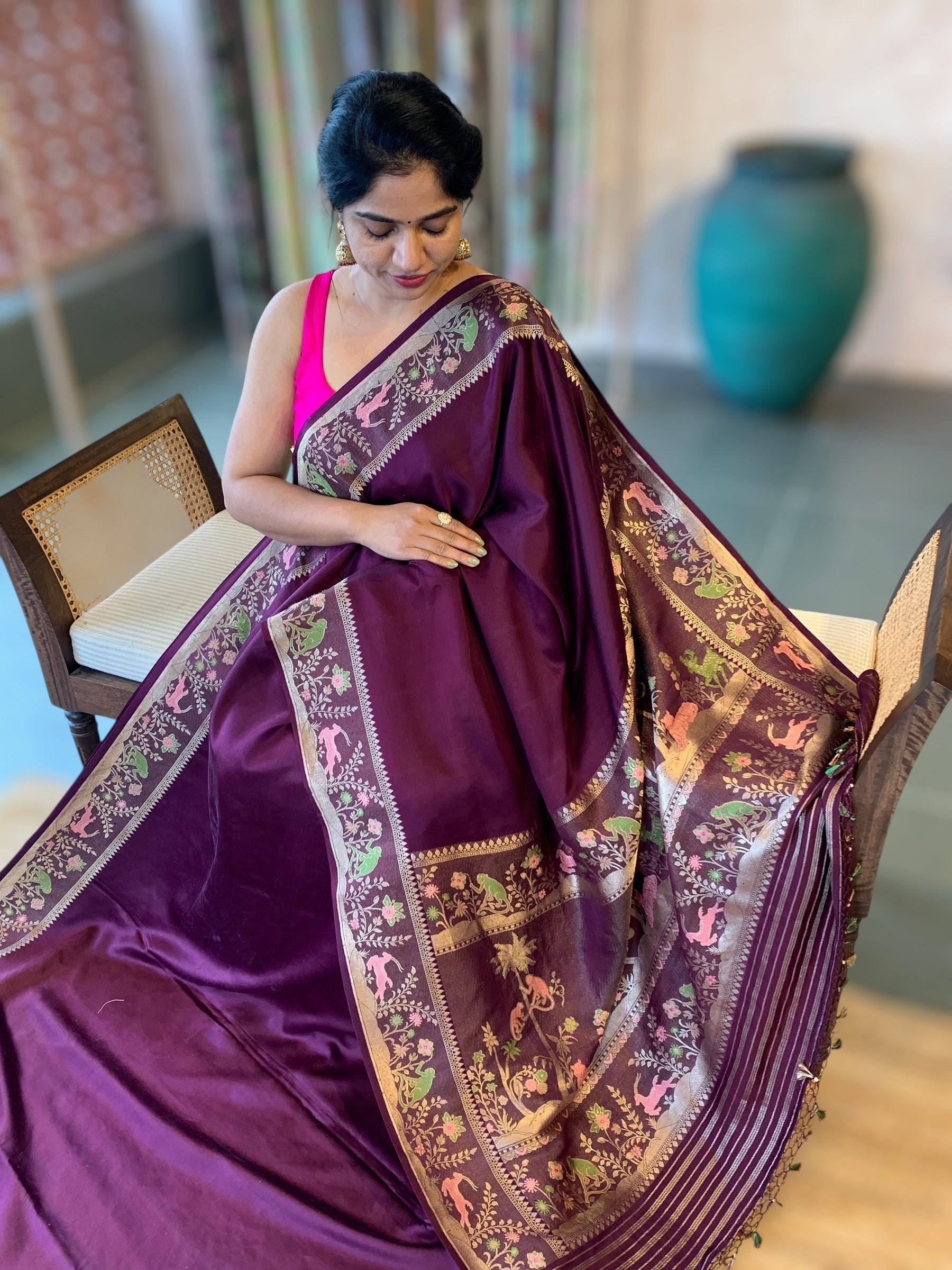 Wine Designer Mashru Silk Saree