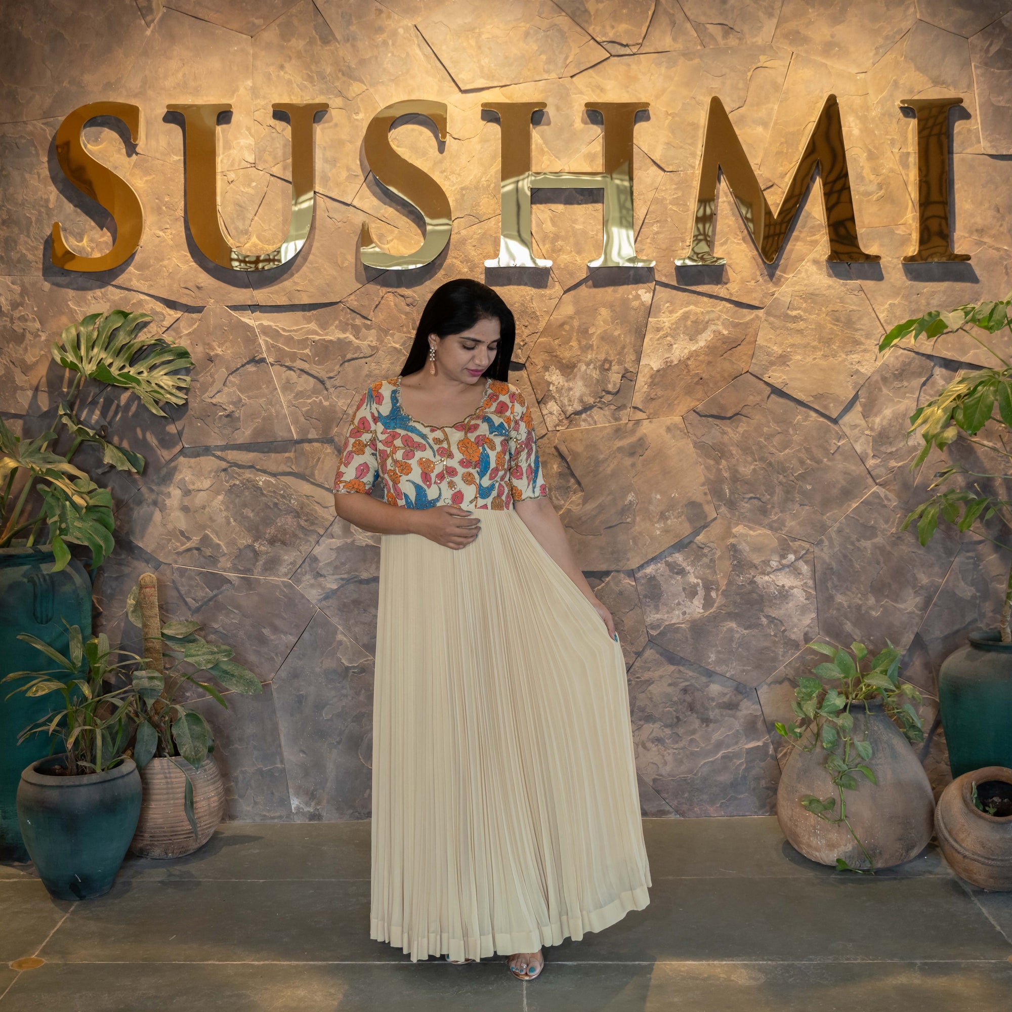 Gorgette kalamkari long frock