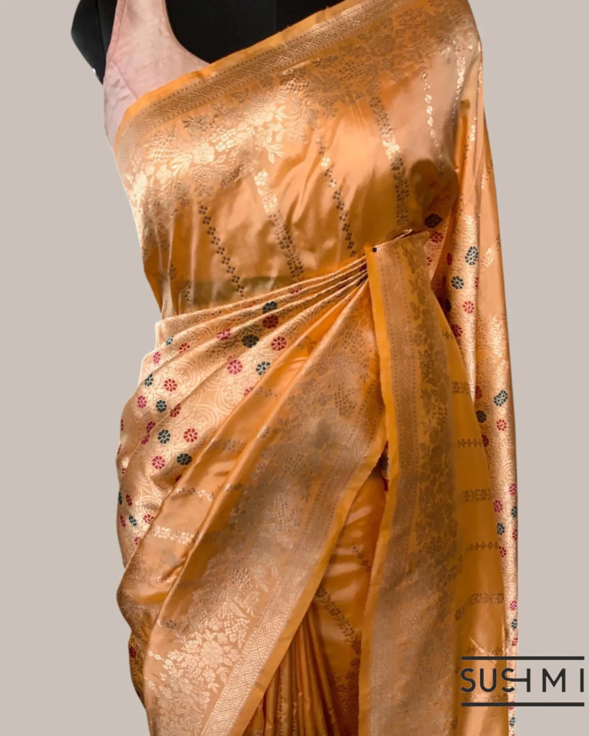 Peach Deisgner Banarasi Katan Silk Saree