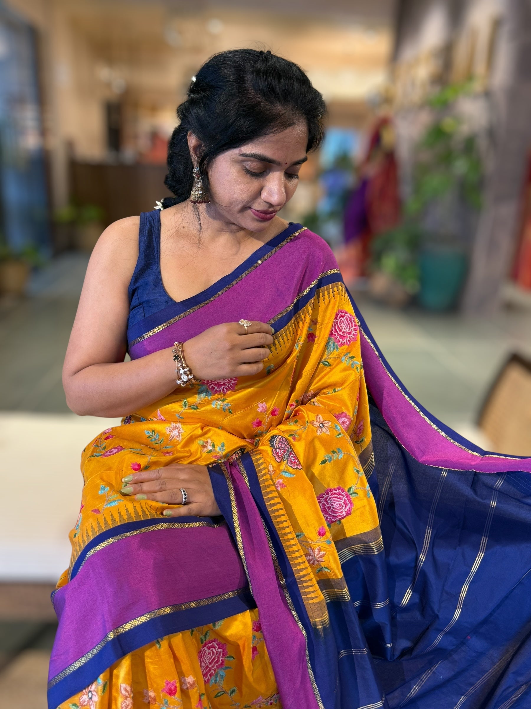 Kanchi Gap Border Saree With Allover Petite Point Embroidery